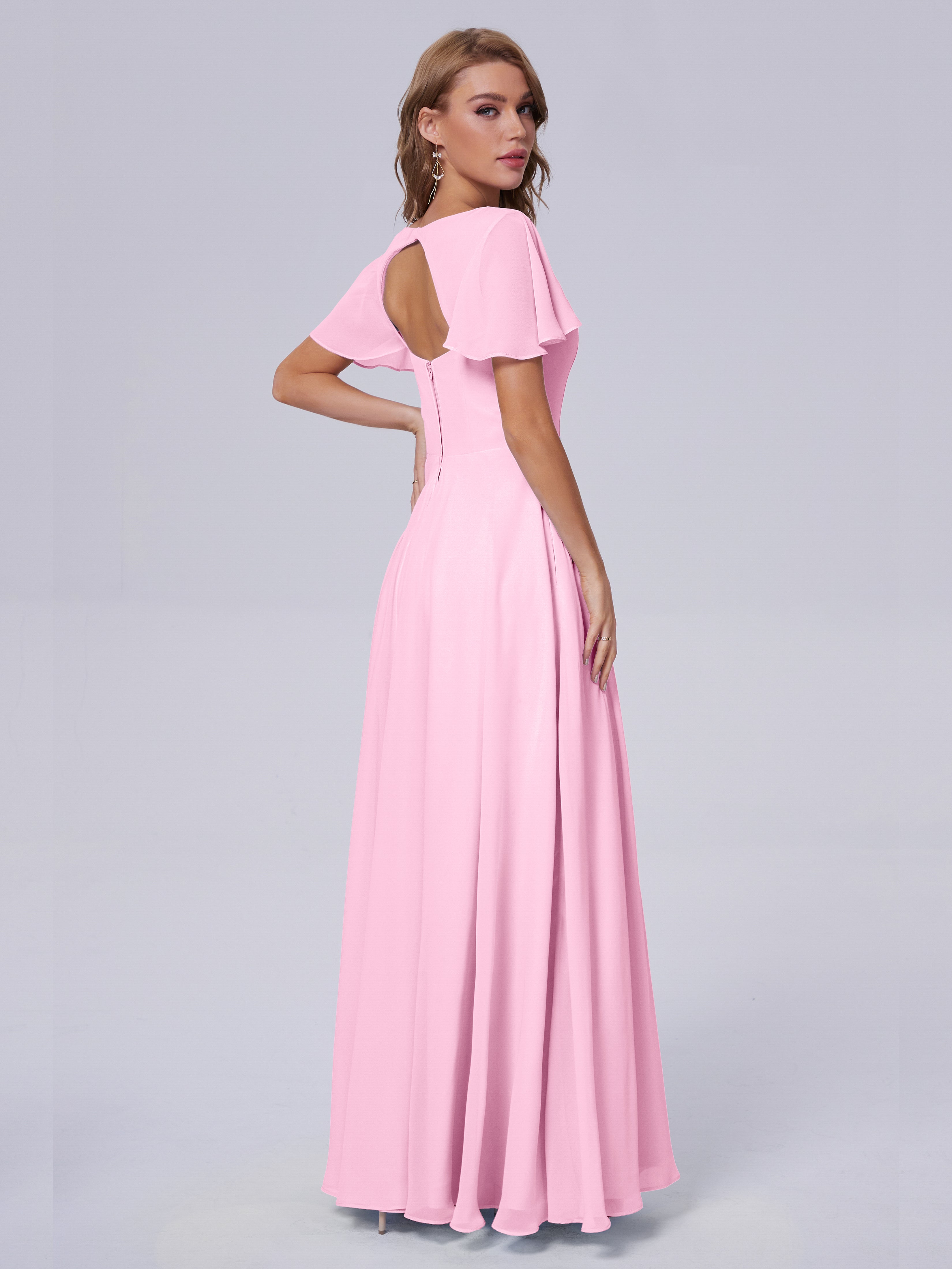 Anastasia Chiffon Long Bridesmaid Dresses With Sleeves