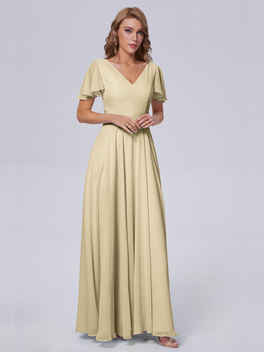 Anastasia Chiffon Long Bridesmaid Dresses With Sleeves