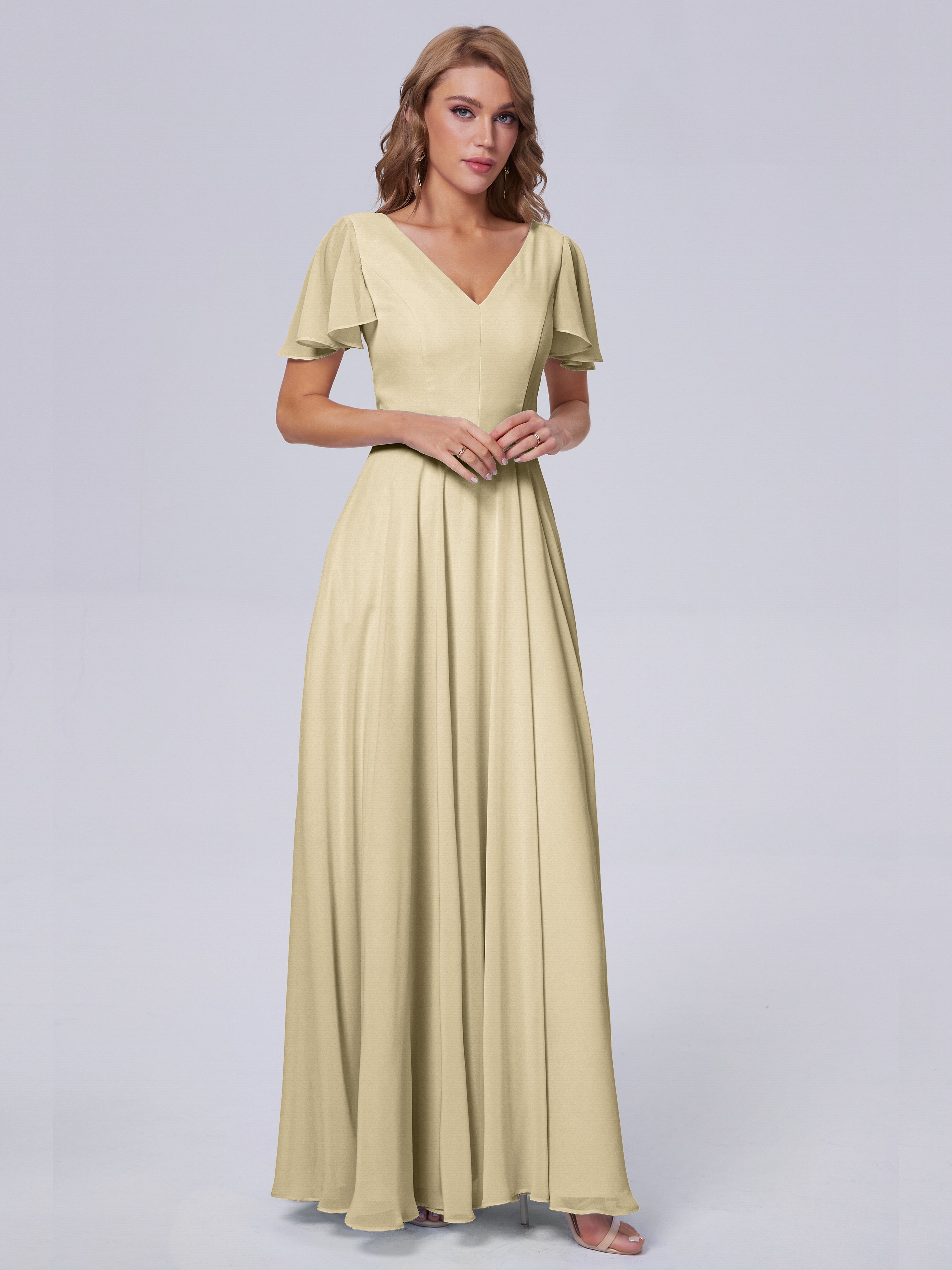 Anastasia Chiffon Long Bridesmaid Dresses With Sleeves