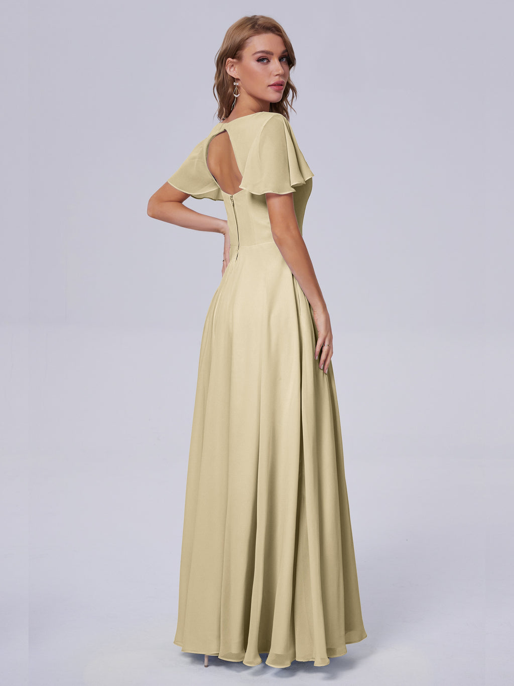 Anastasia Chiffon Long Bridesmaid Dresses With Sleeves