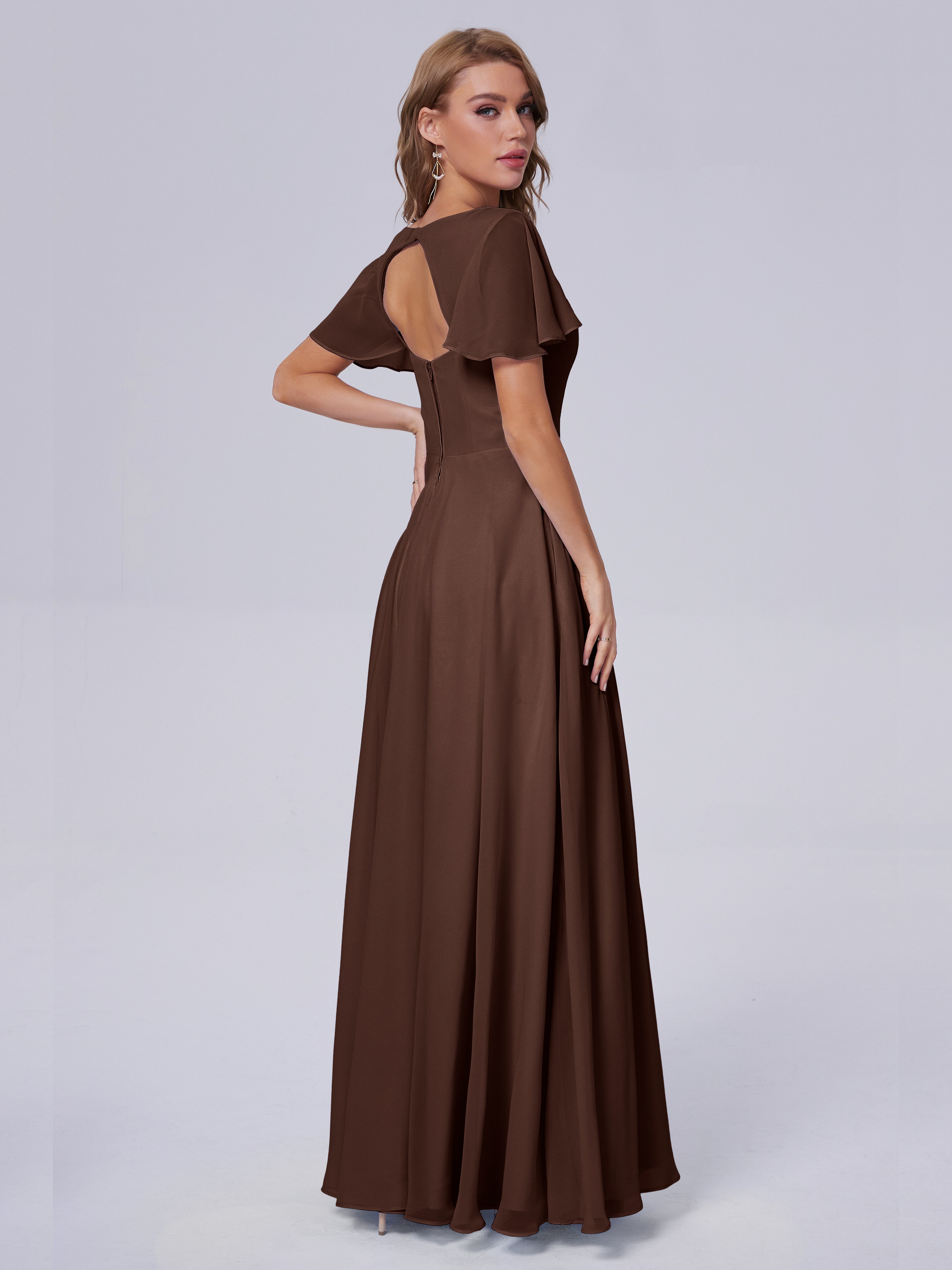 Anastasia Chiffon Long Bridesmaid Dresses With Sleeves