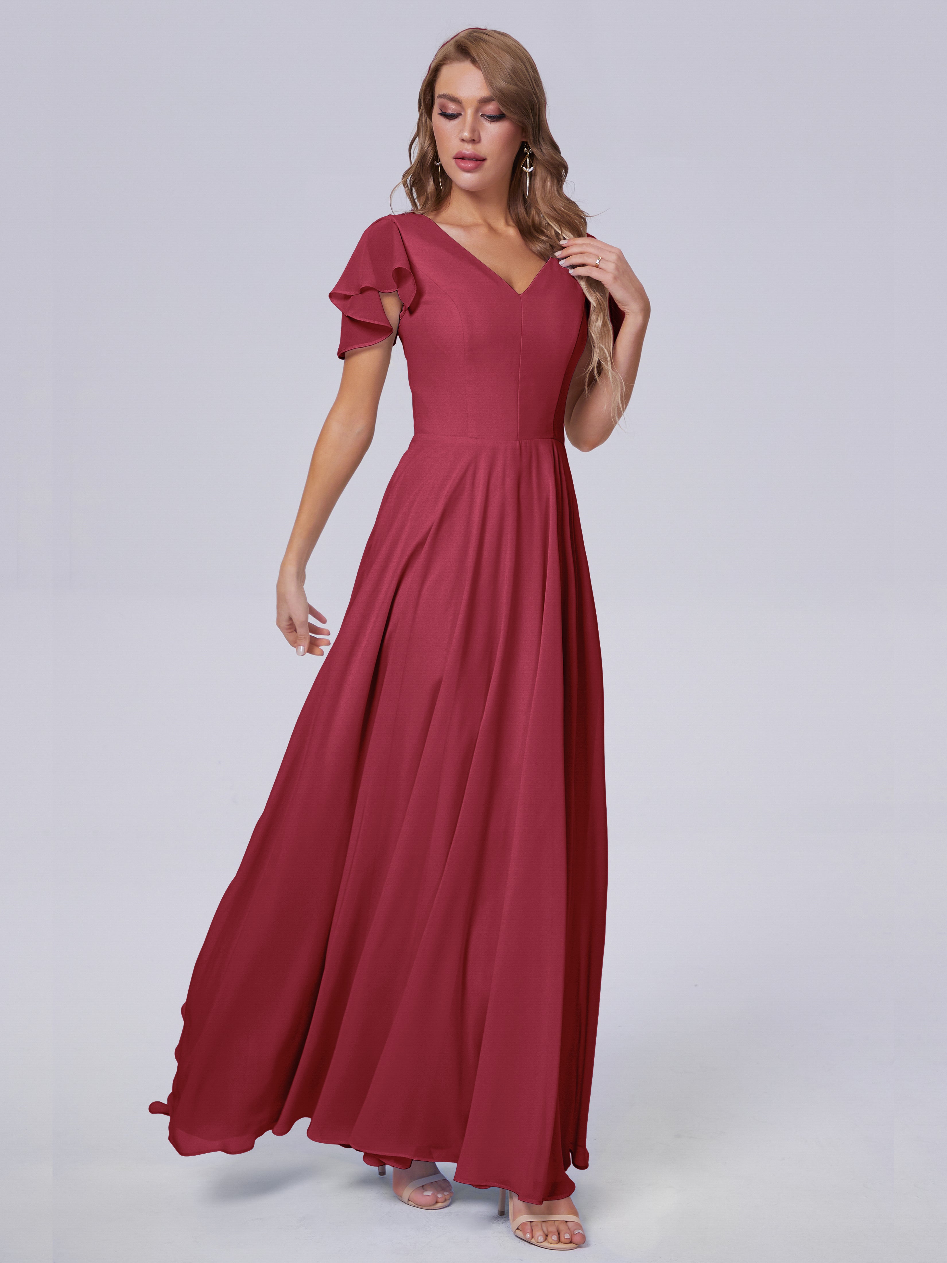 Anastasia Chiffon Long Bridesmaid Dresses With Sleeves