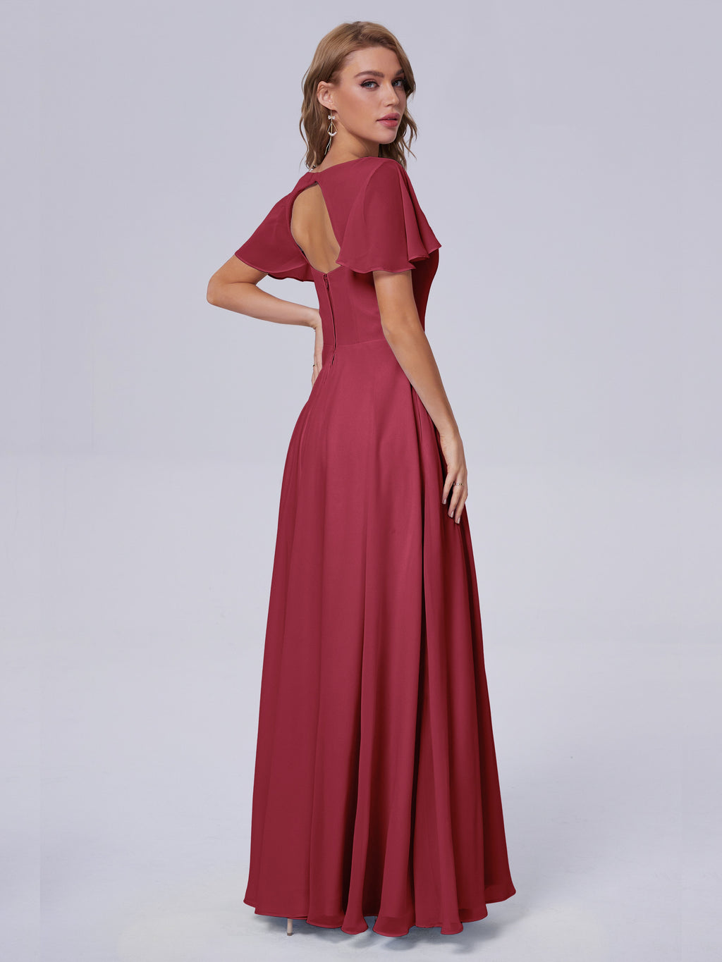 Anastasia Chiffon Long Bridesmaid Dresses With Sleeves