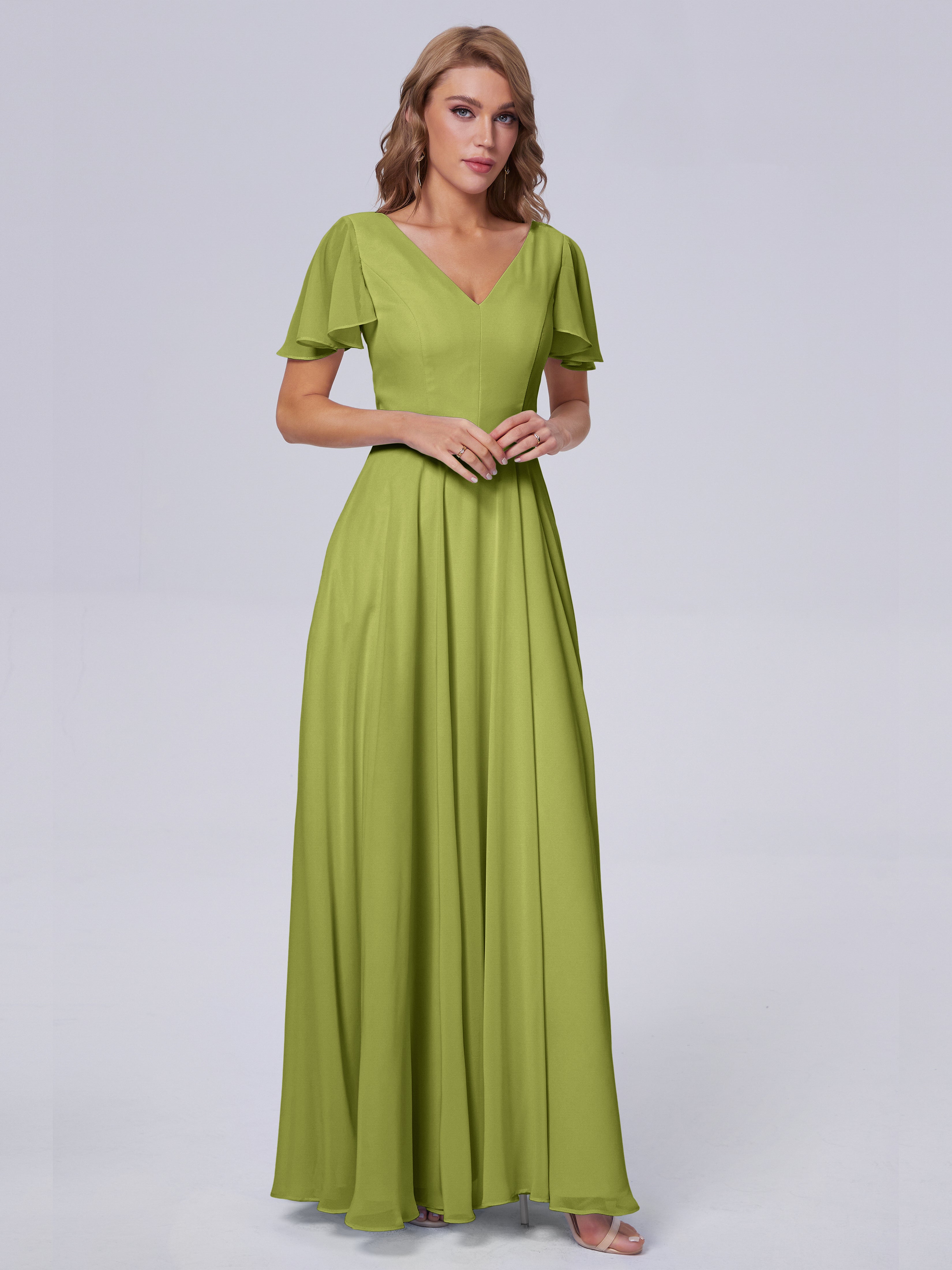 Anastasia Chiffon Long Bridesmaid Dresses With Sleeves