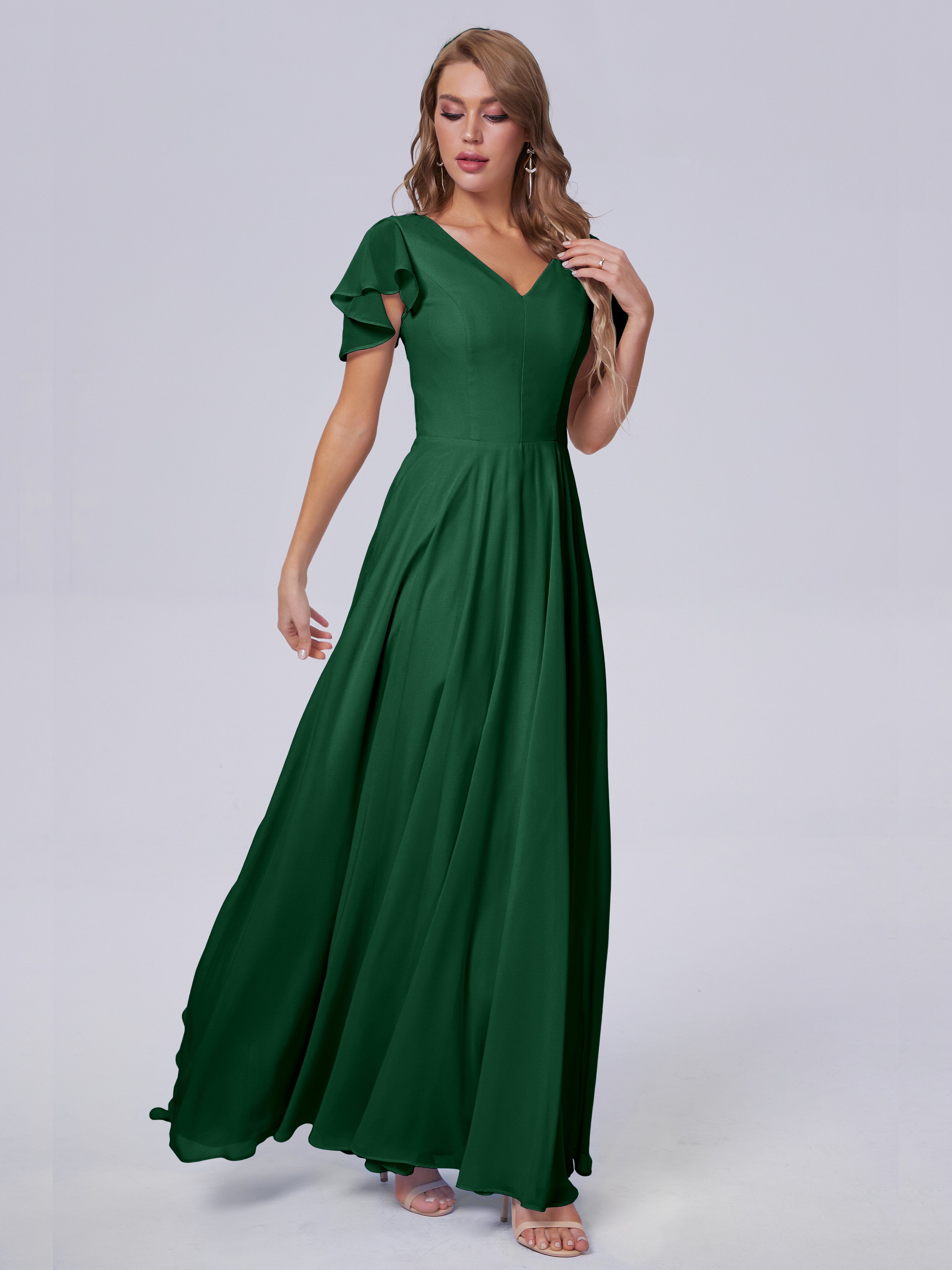 Anastasia Chiffon Long Bridesmaid Dresses With Sleeves