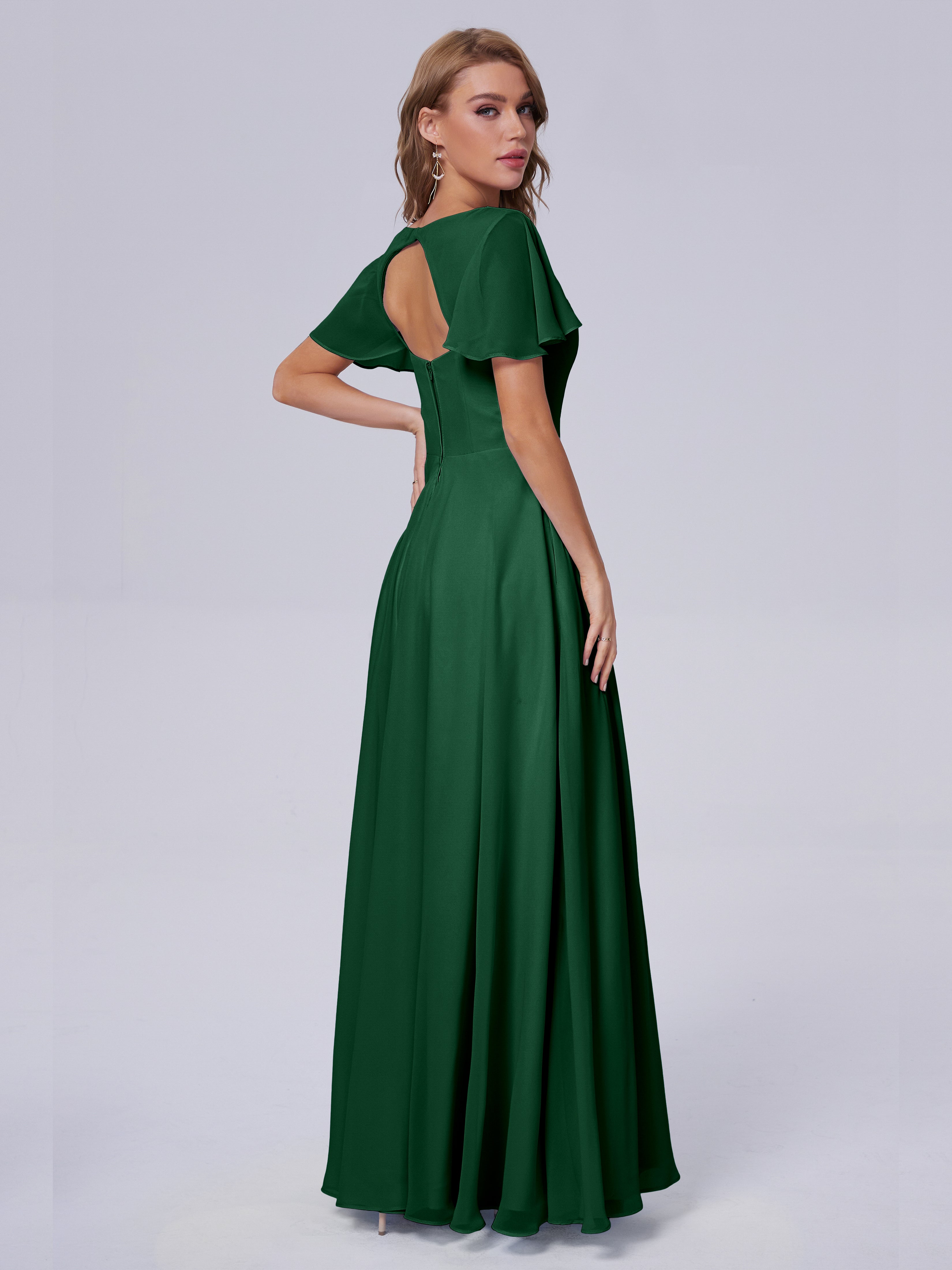 Anastasia Chiffon Long Bridesmaid Dresses With Sleeves