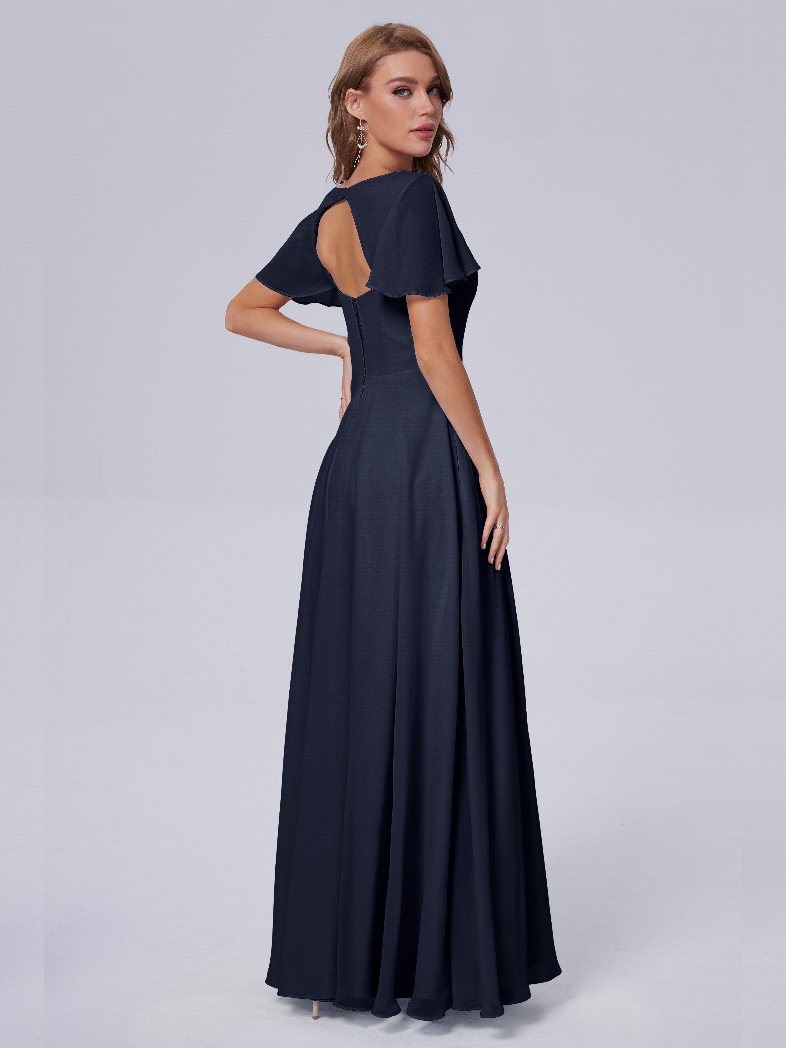 Anastasia Chiffon Long Bridesmaid Dresses With Sleeves