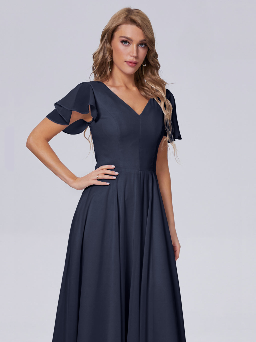 Anastasia Chiffon Long Bridesmaid Dresses With Sleeves