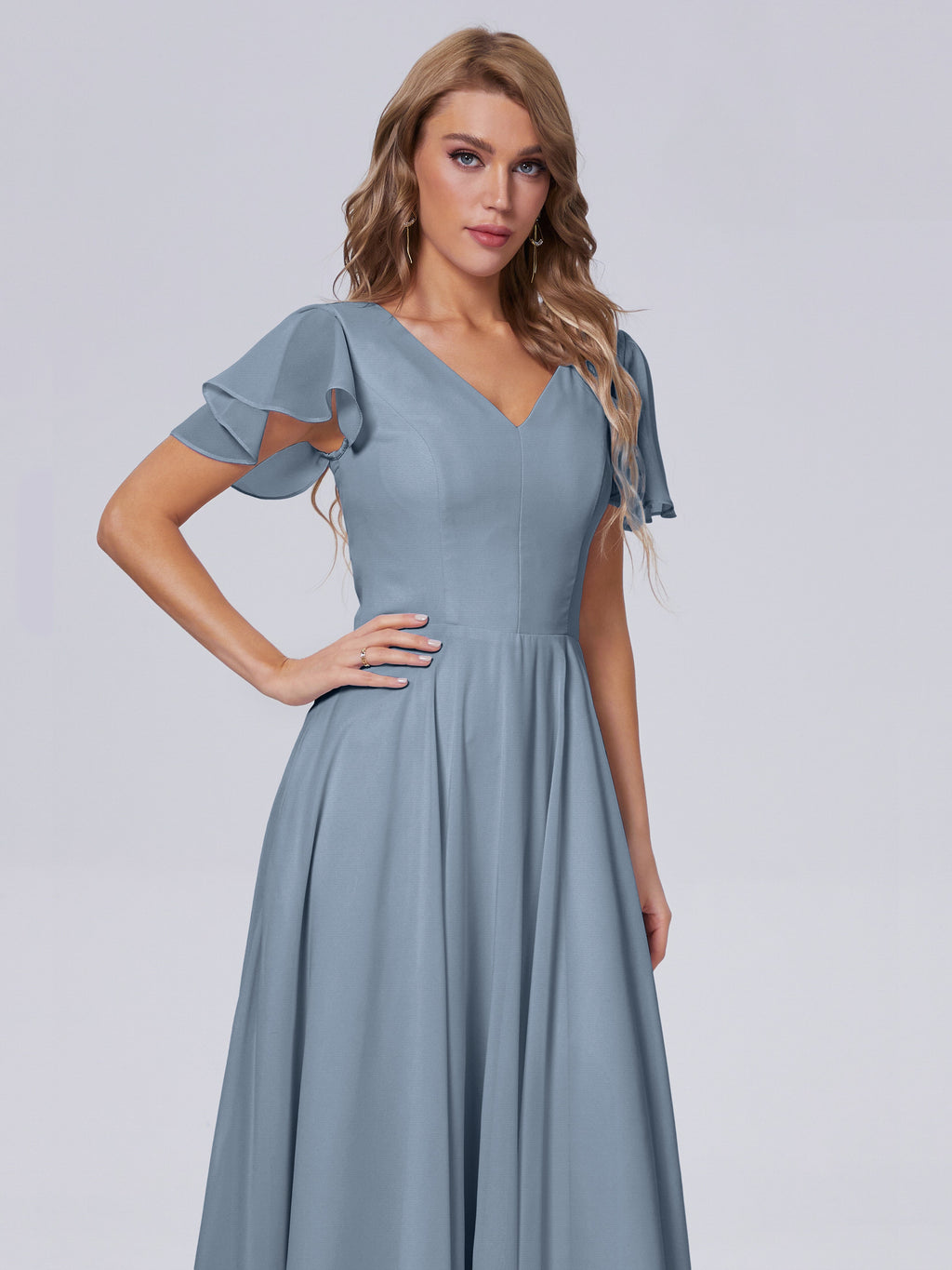 Anastasia Chiffon Long Bridesmaid Dresses With Sleeves