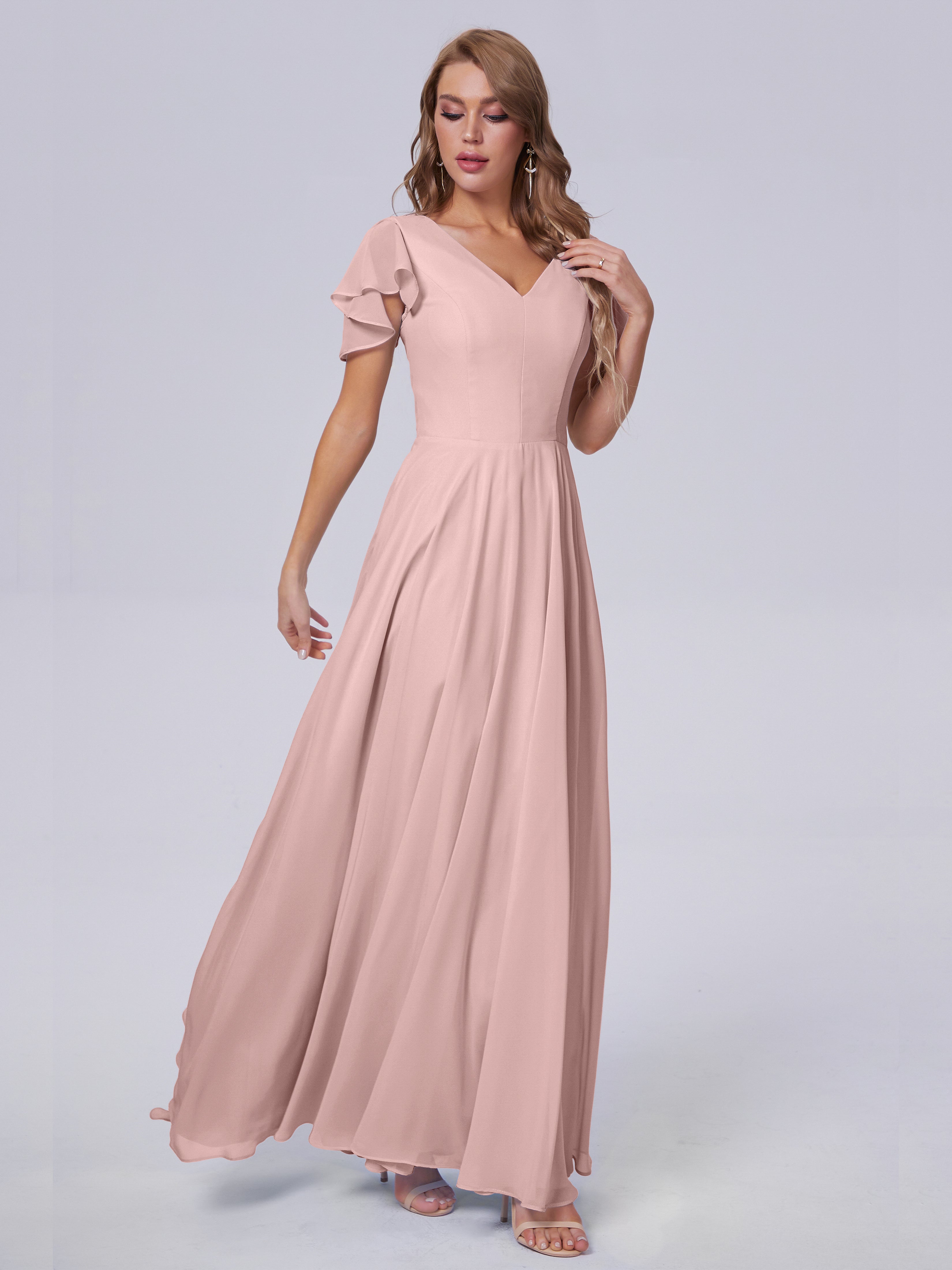 Anastasia Chiffon Long Bridesmaid Dresses With Sleeves