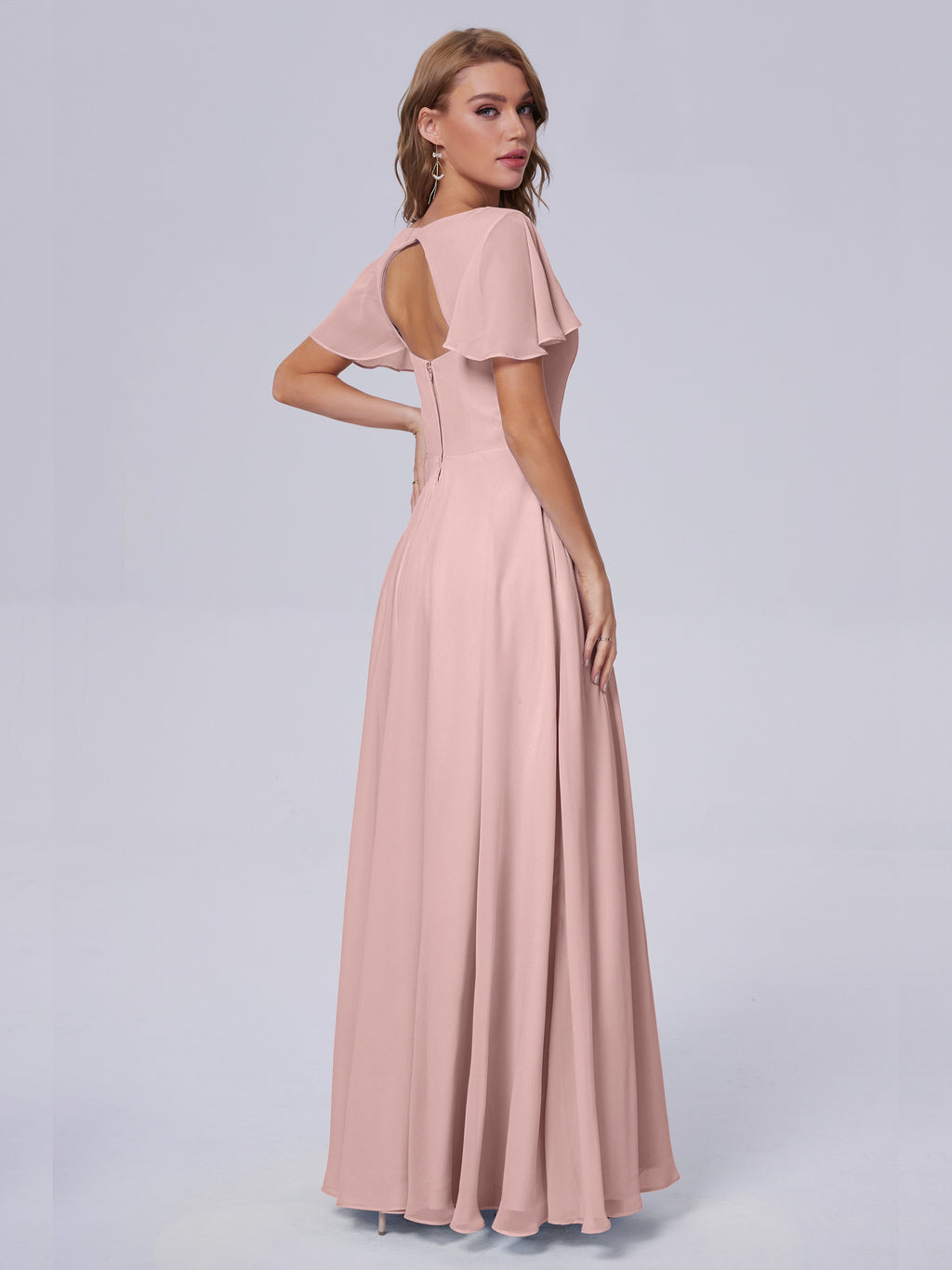 Anastasia Chiffon Long Bridesmaid Dresses With Sleeves