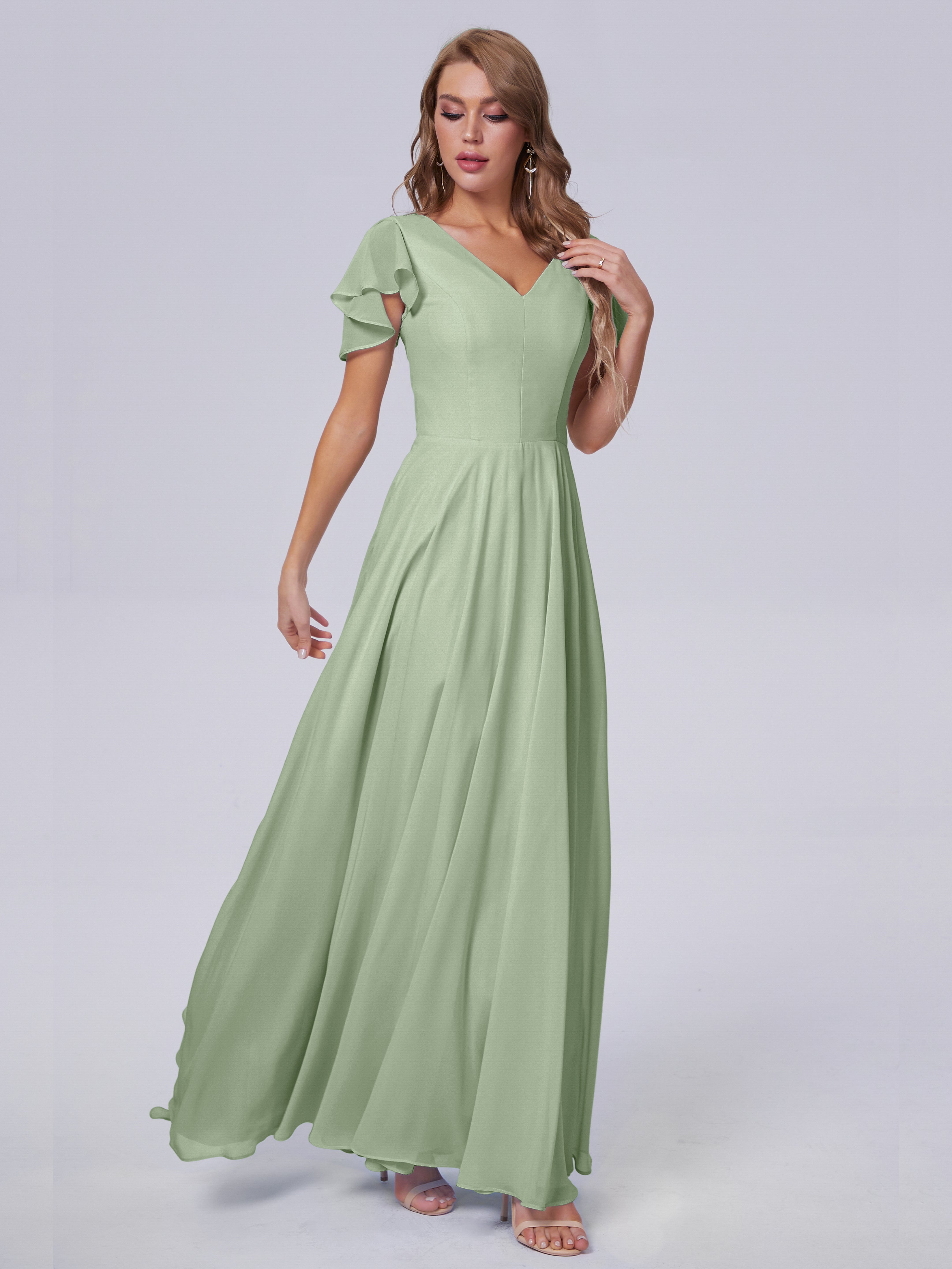 Anastasia Chiffon Long Bridesmaid Dresses With Sleeves