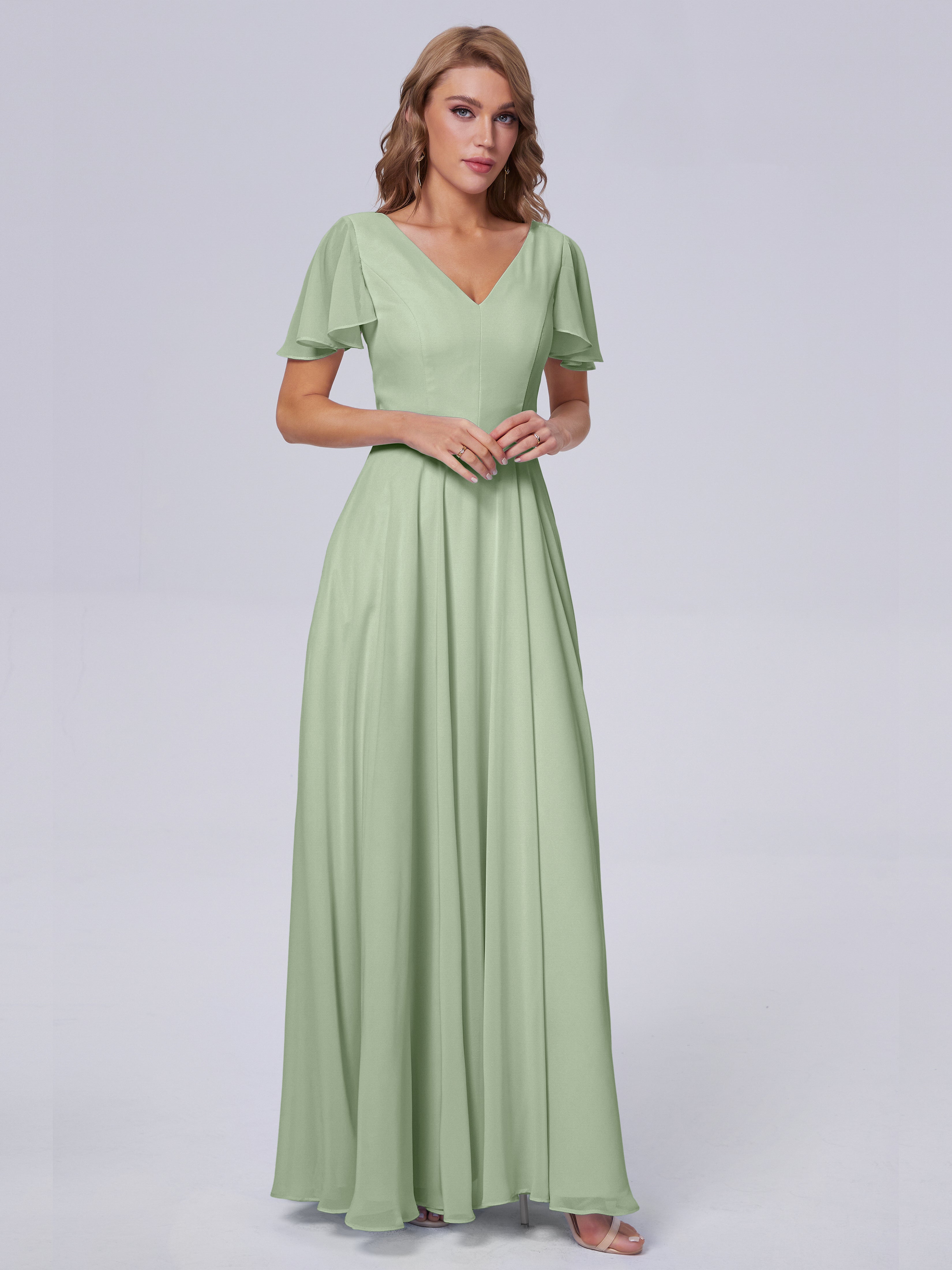 Anastasia Chiffon Long Bridesmaid Dresses With Sleeves
