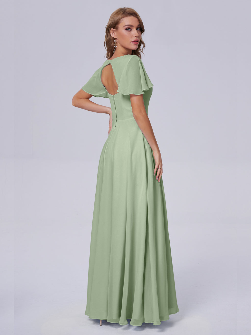 Anastasia Chiffon Long Bridesmaid Dresses With Sleeves