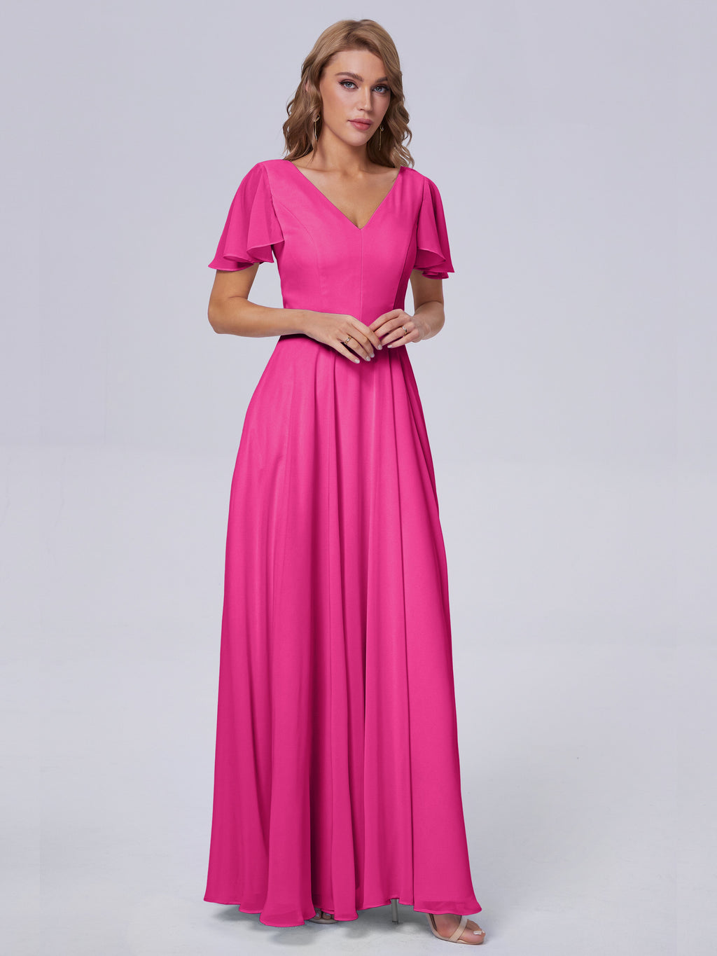 Anastasia Chiffon Long Bridesmaid Dresses With Sleeves