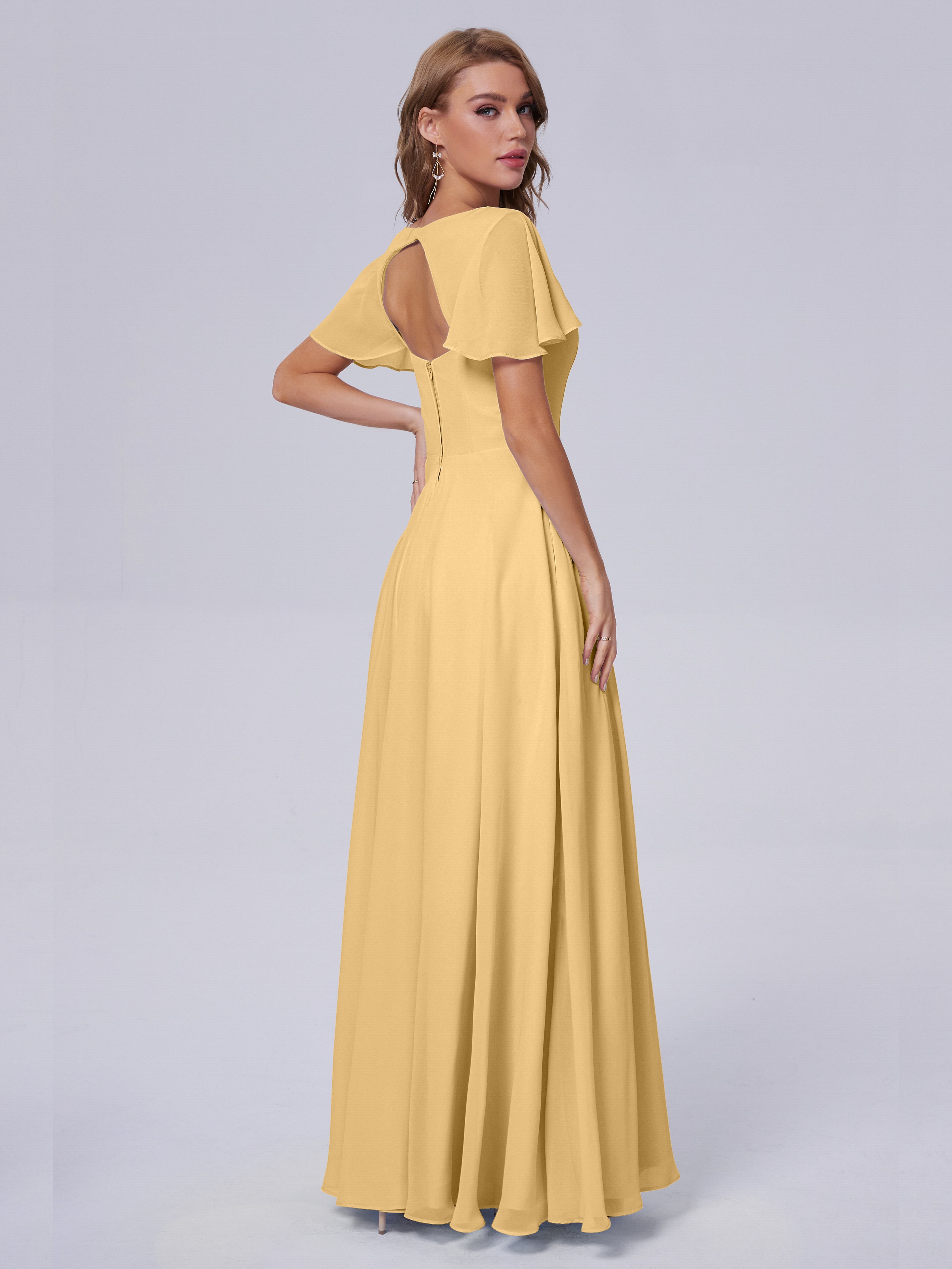 Anastasia Chiffon Long Bridesmaid Dresses With Sleeves