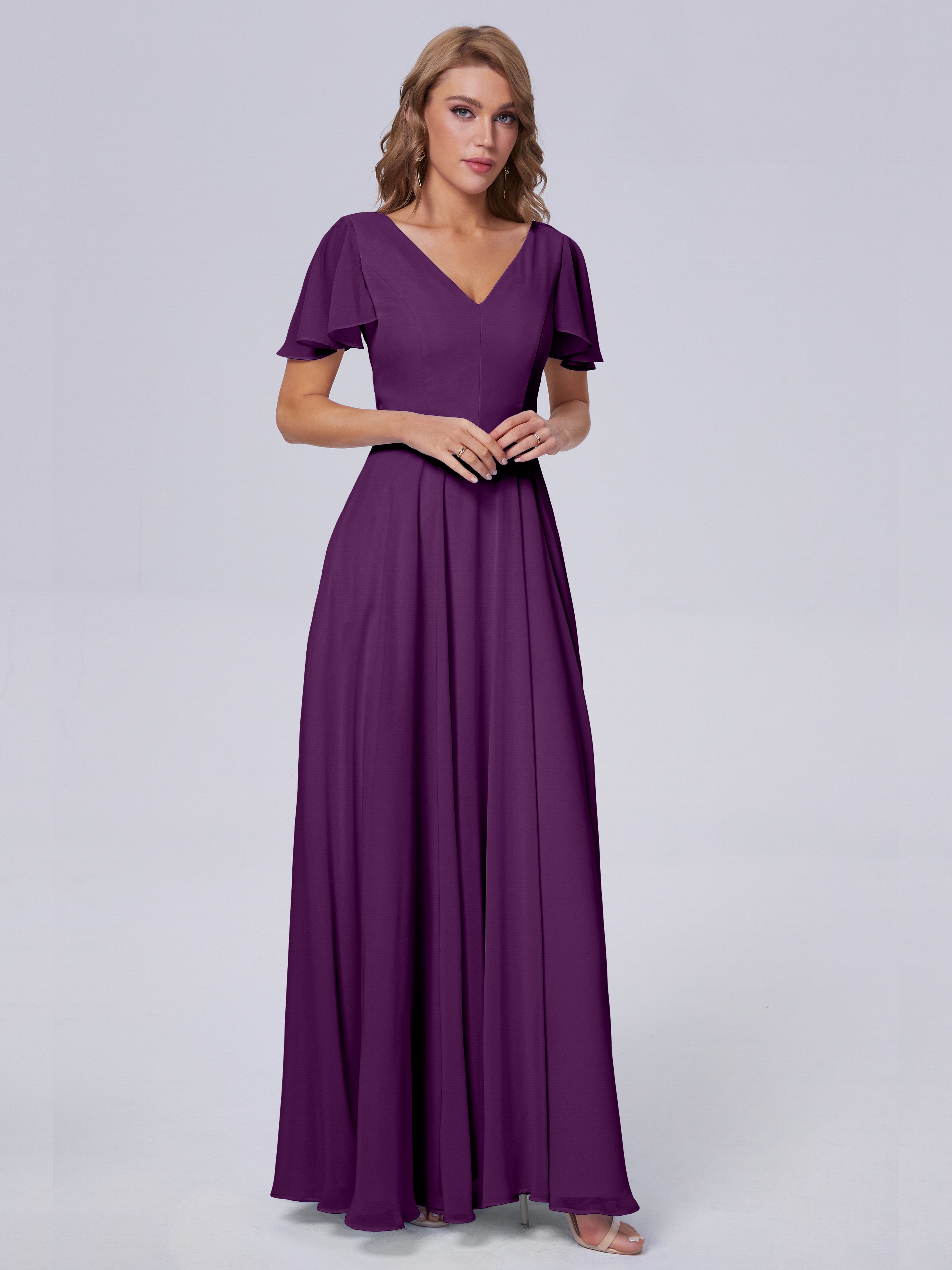 Anastasia Chiffon Long Bridesmaid Dresses With Sleeves