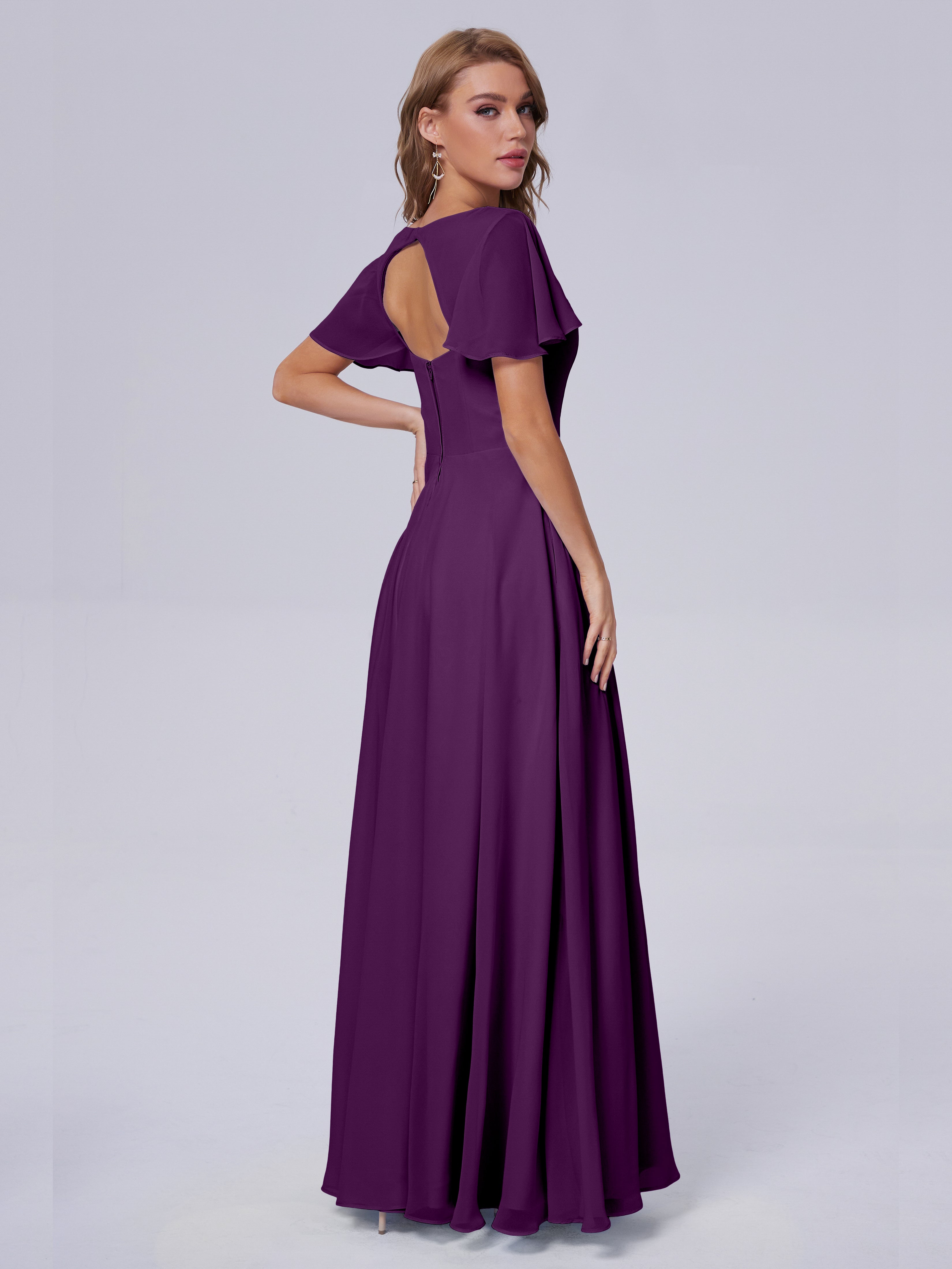 Anastasia Chiffon Long Bridesmaid Dresses With Sleeves