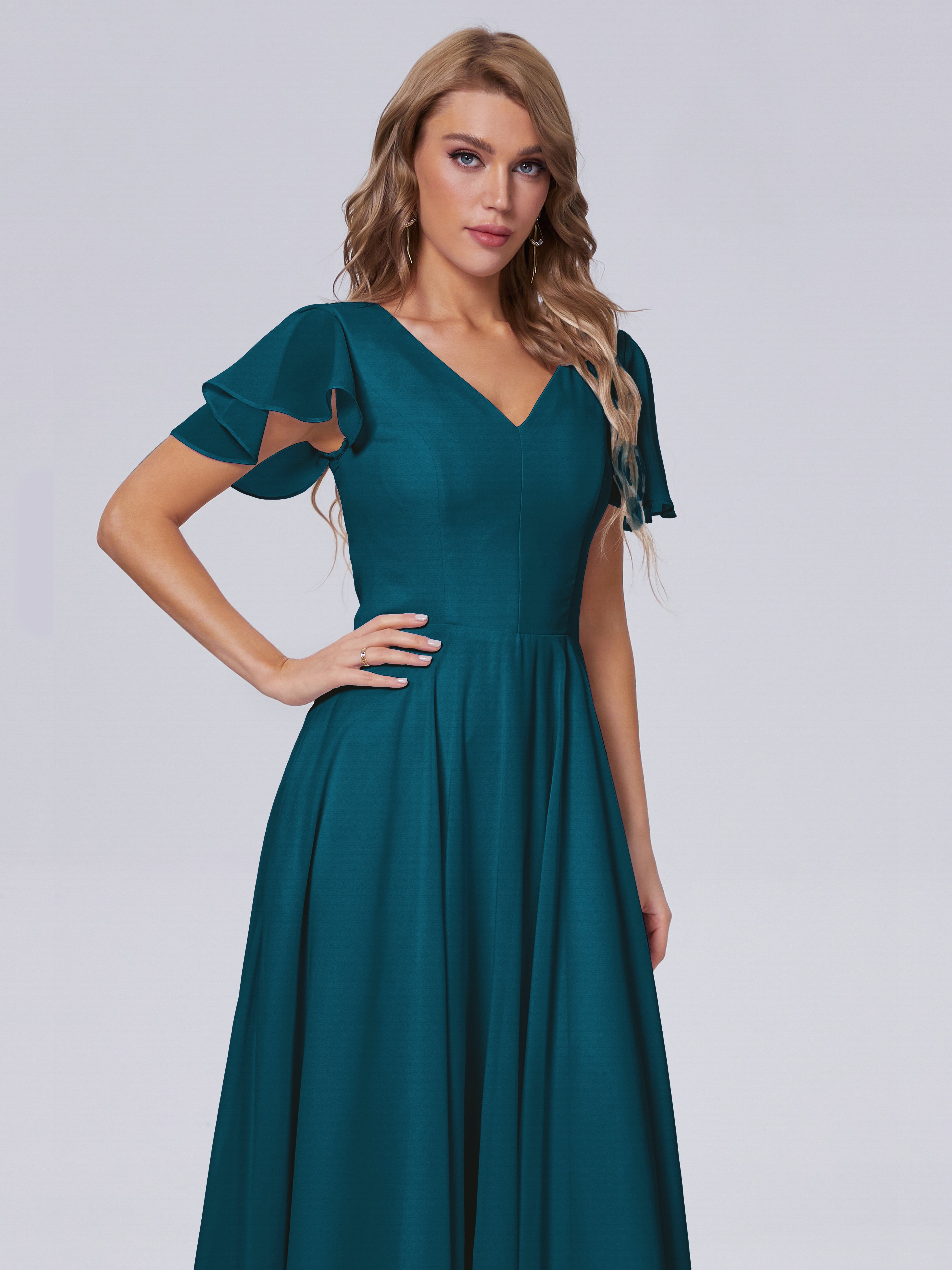 Anastasia Chiffon Long Bridesmaid Dresses With Sleeves