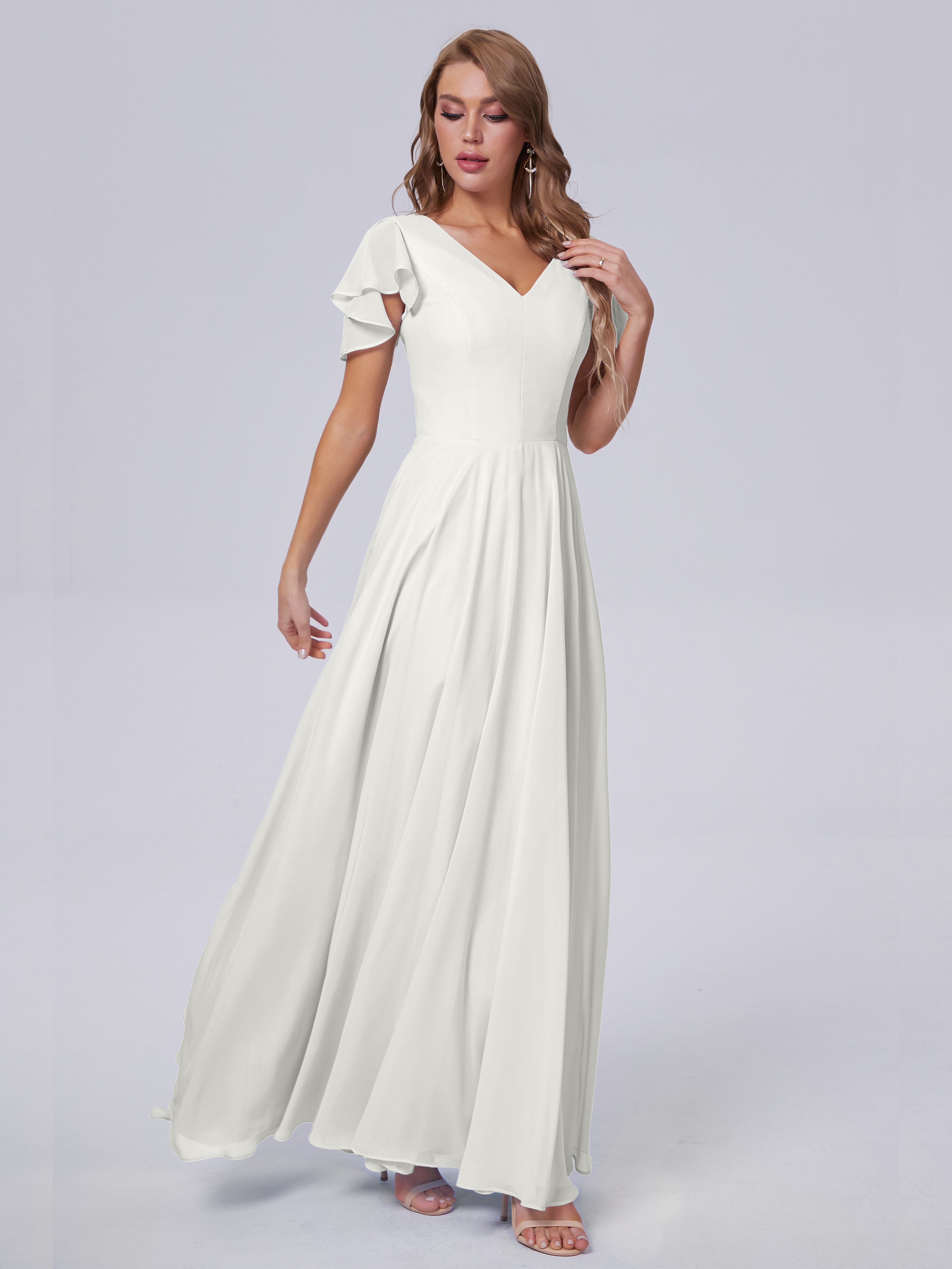 Anastasia Chiffon Long Bridesmaid Dresses With Sleeves