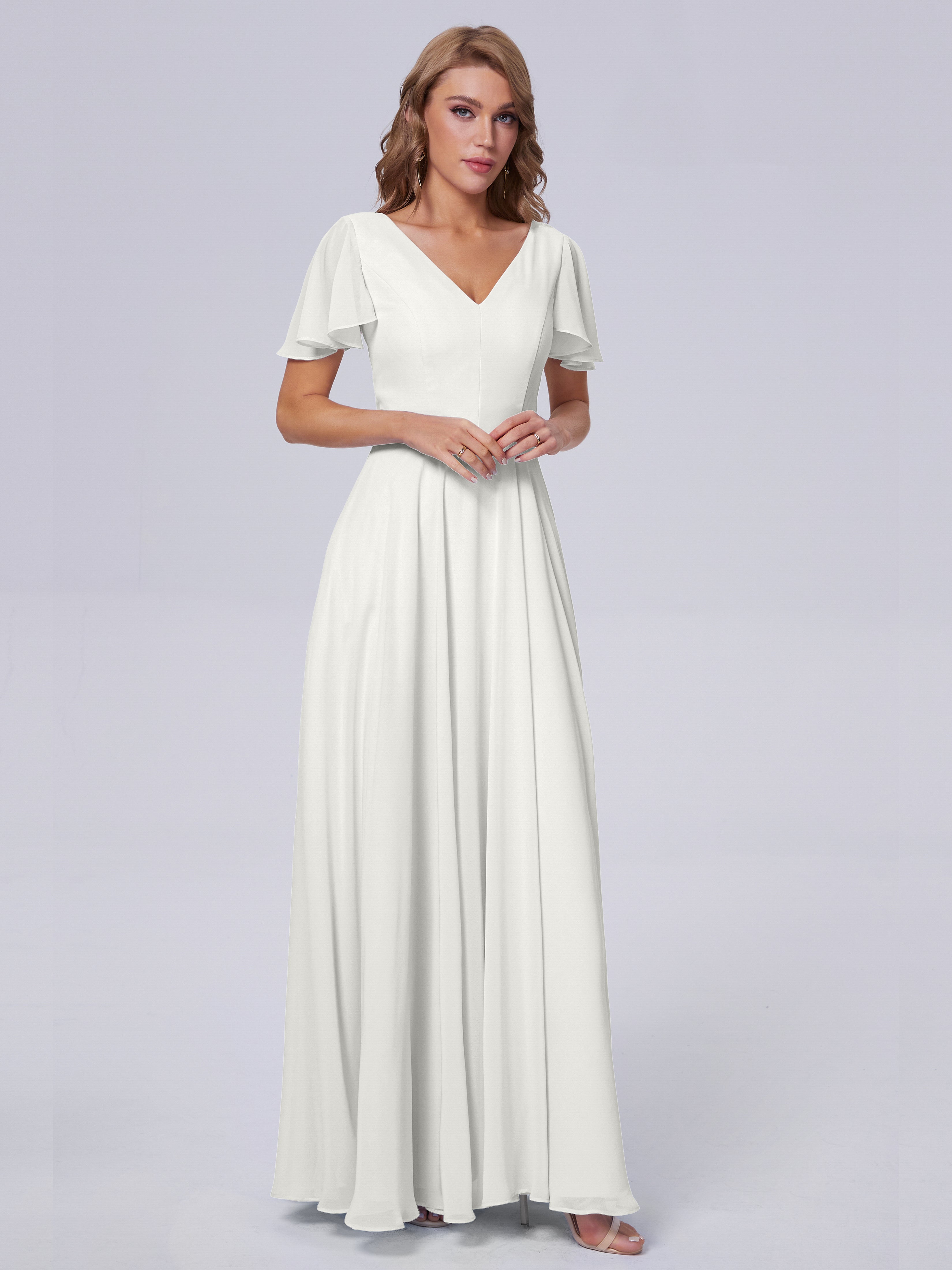 Anastasia Chiffon Long Bridesmaid Dresses With Sleeves