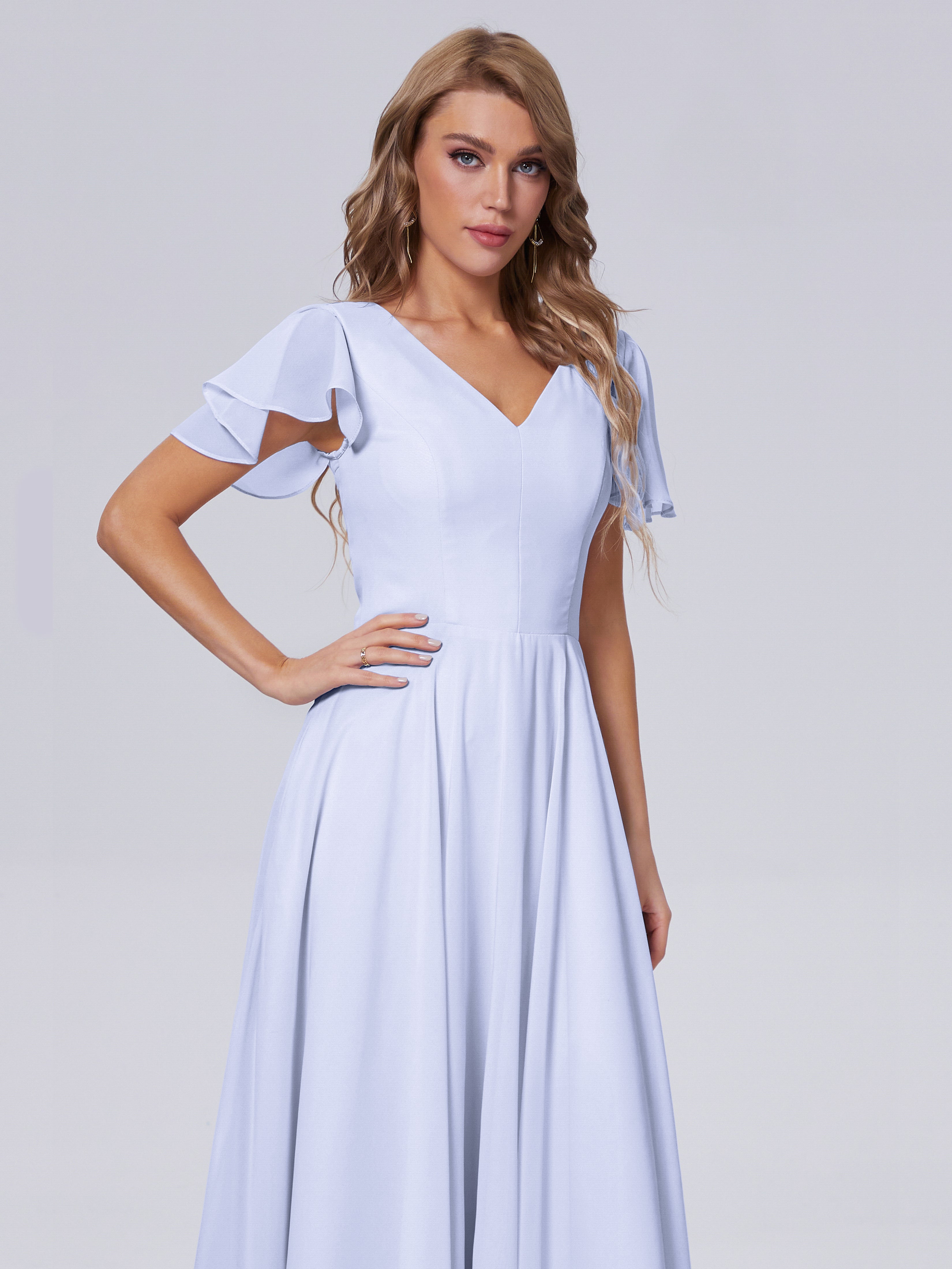 Anastasia Chiffon Long Bridesmaid Dresses With Sleeves