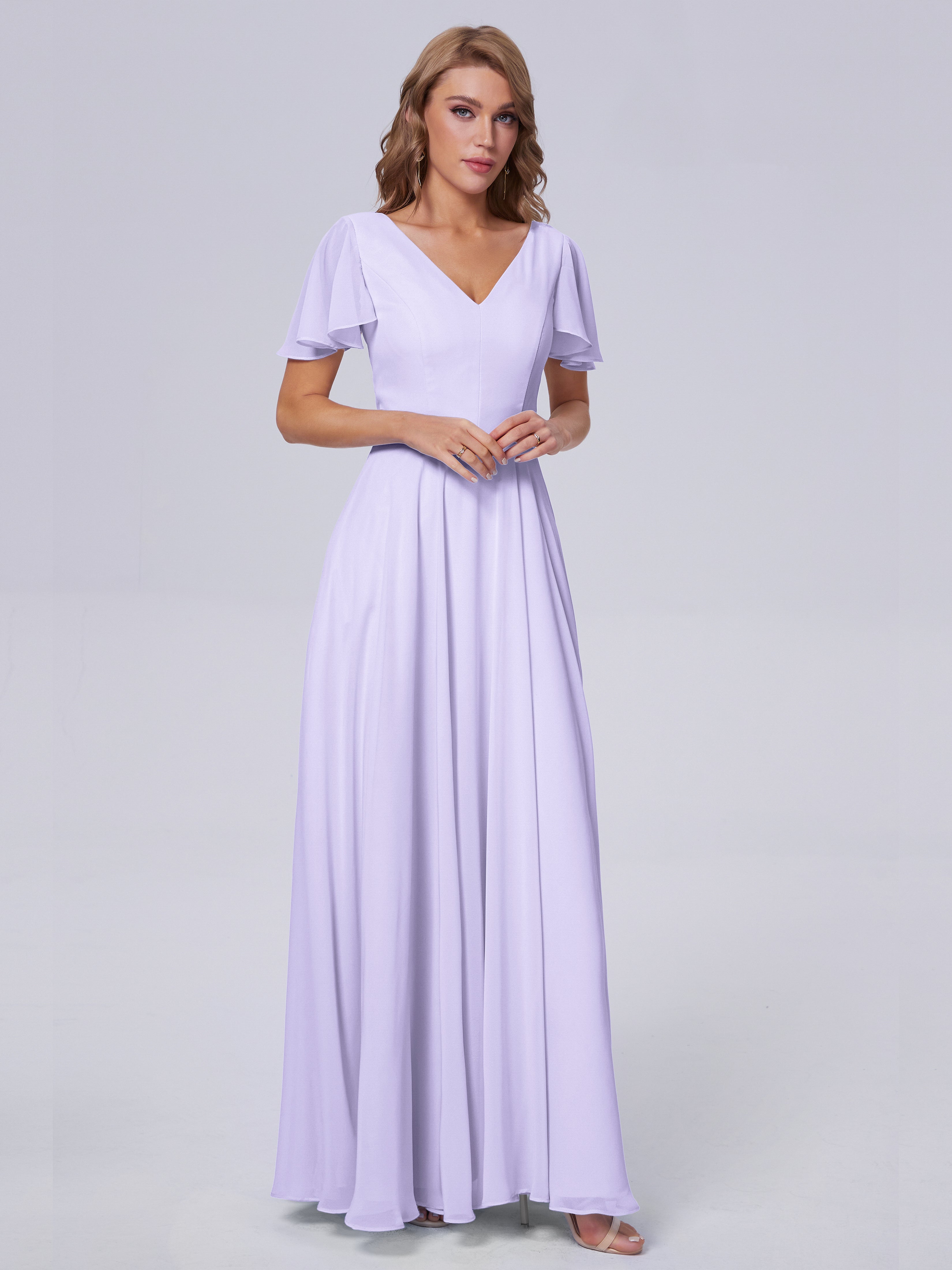 Anastasia Chiffon Long Bridesmaid Dresses With Sleeves