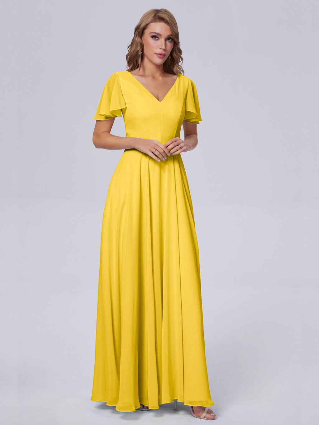 Anastasia Chiffon Long Bridesmaid Dresses With Sleeves
