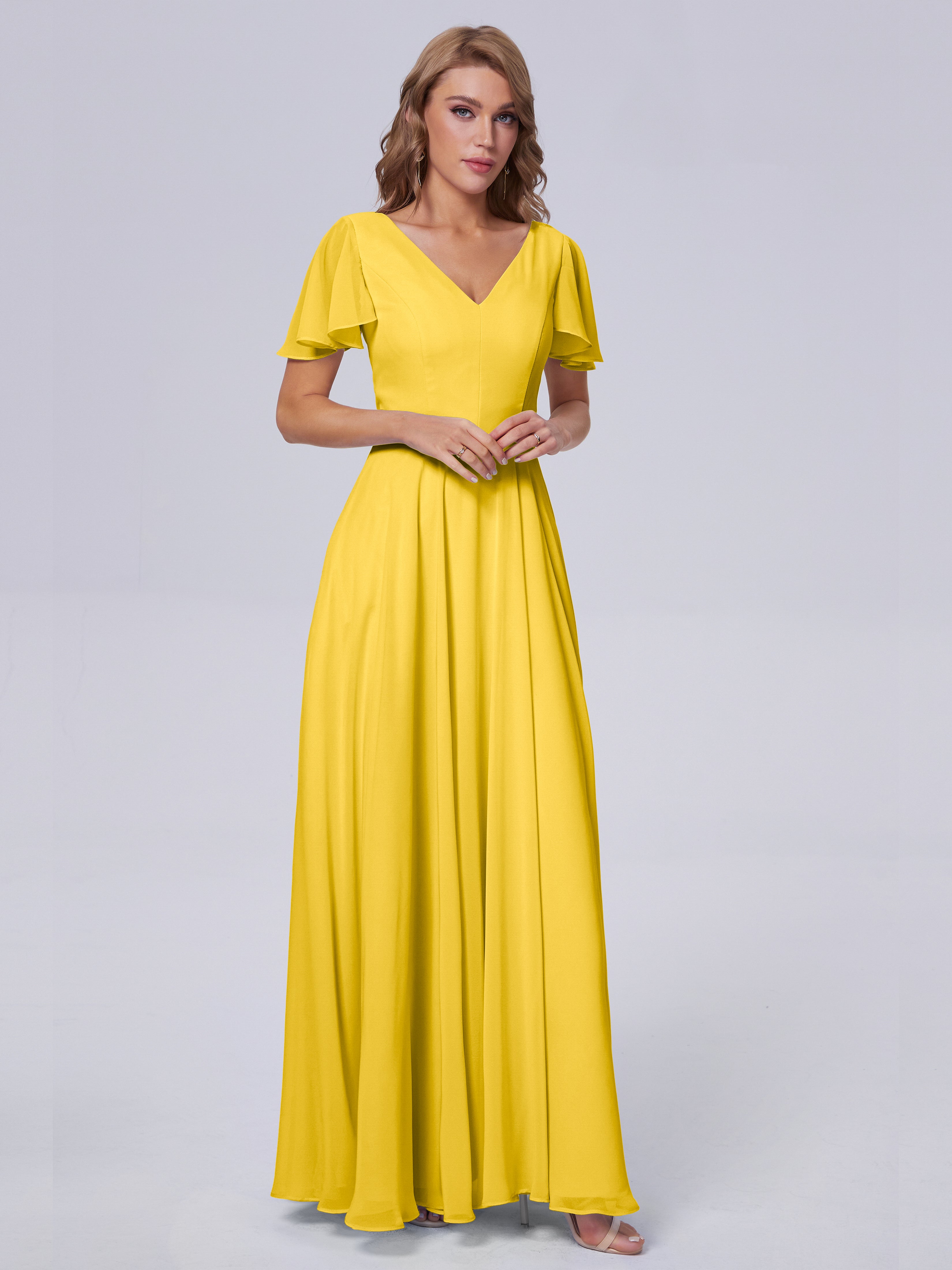 Anastasia Chiffon Long Bridesmaid Dresses With Sleeves