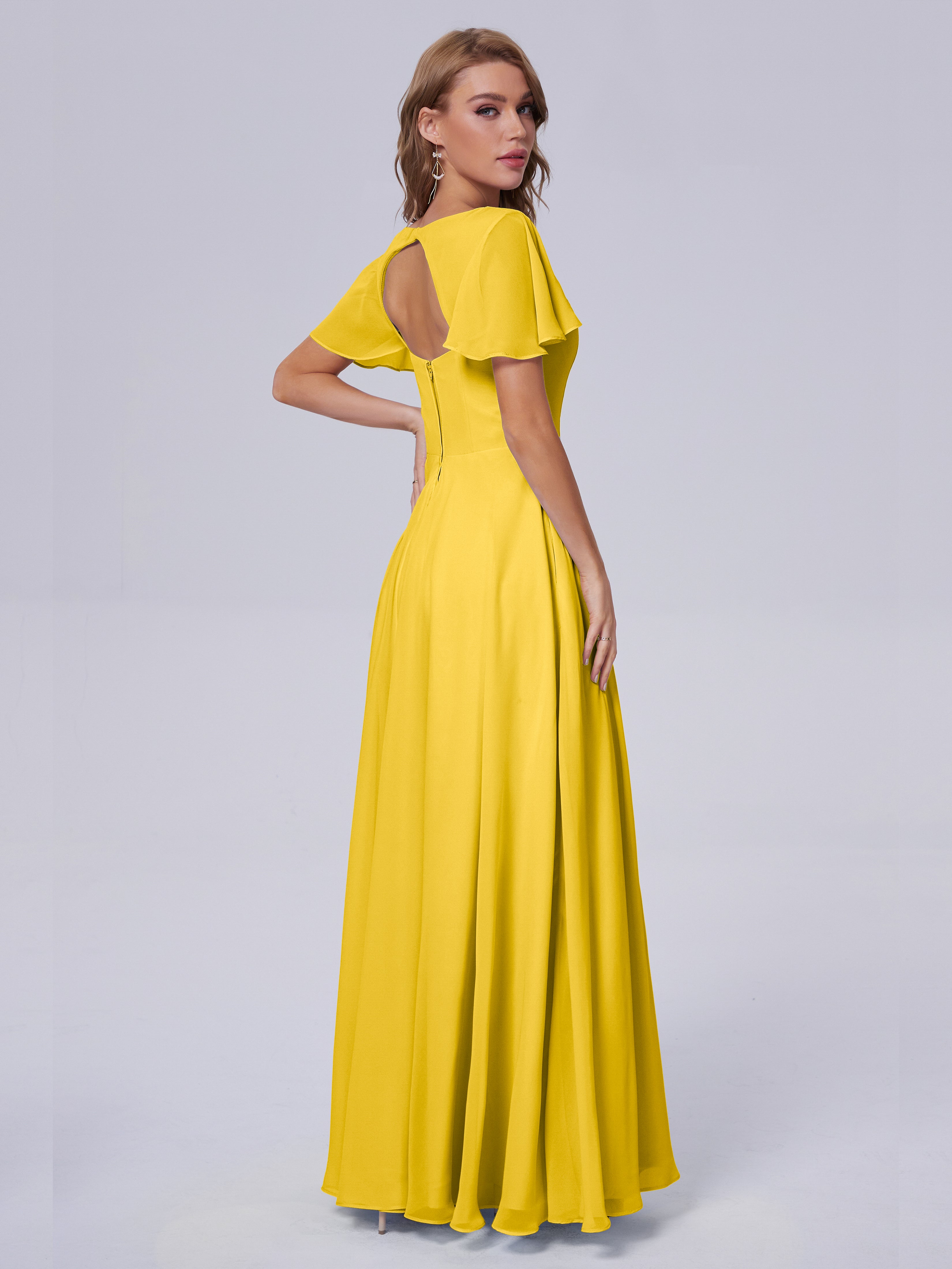Anastasia Chiffon Long Bridesmaid Dresses With Sleeves
