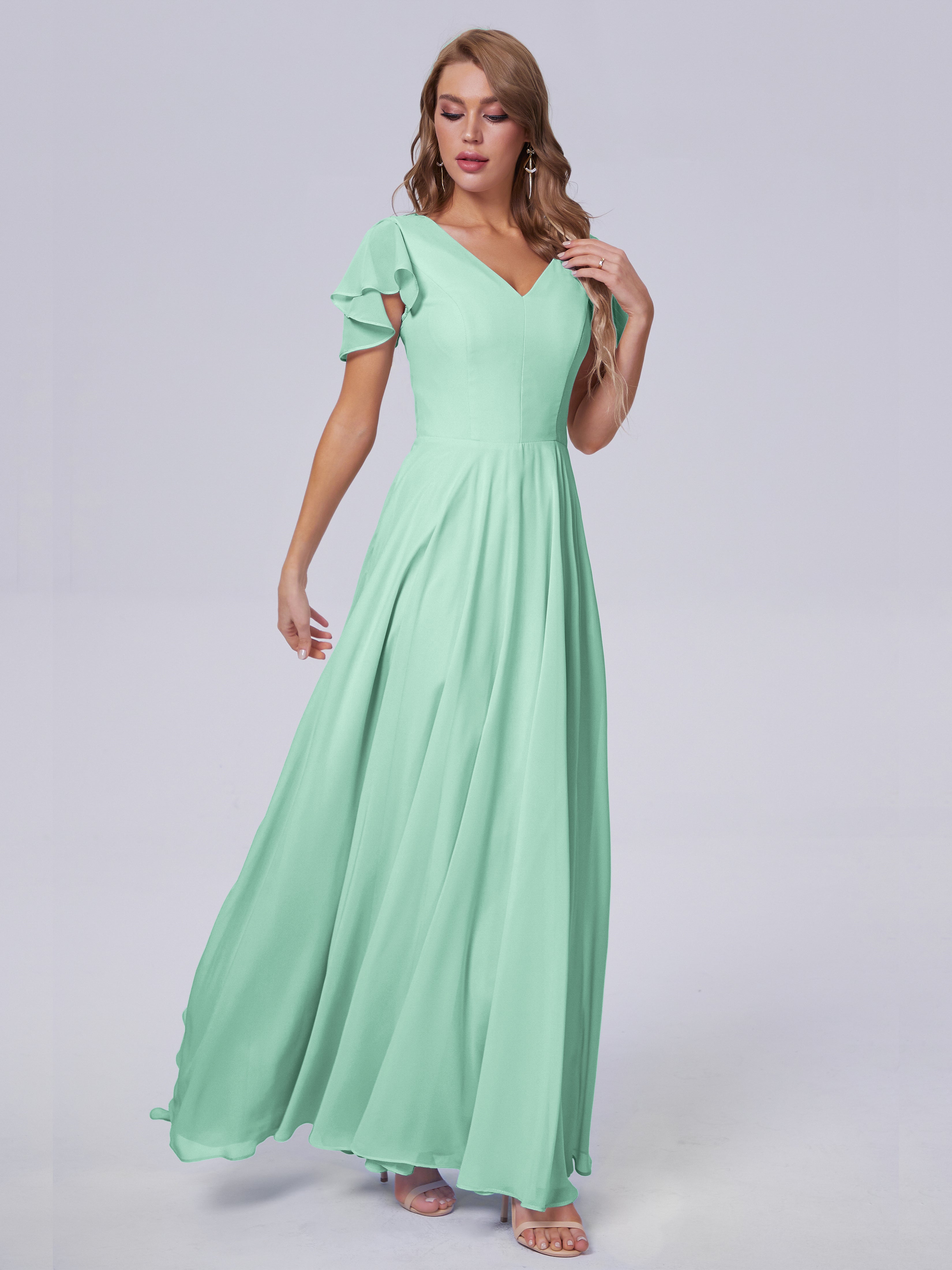 Anastasia Chiffon Long Bridesmaid Dresses With Sleeves