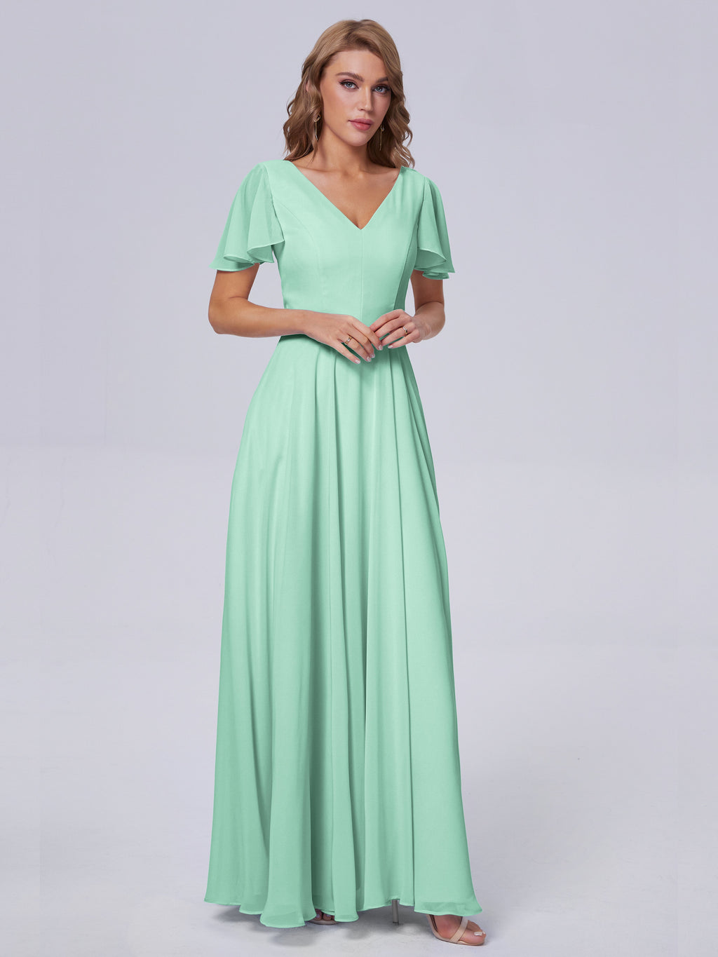 Anastasia Chiffon Long Bridesmaid Dresses With Sleeves