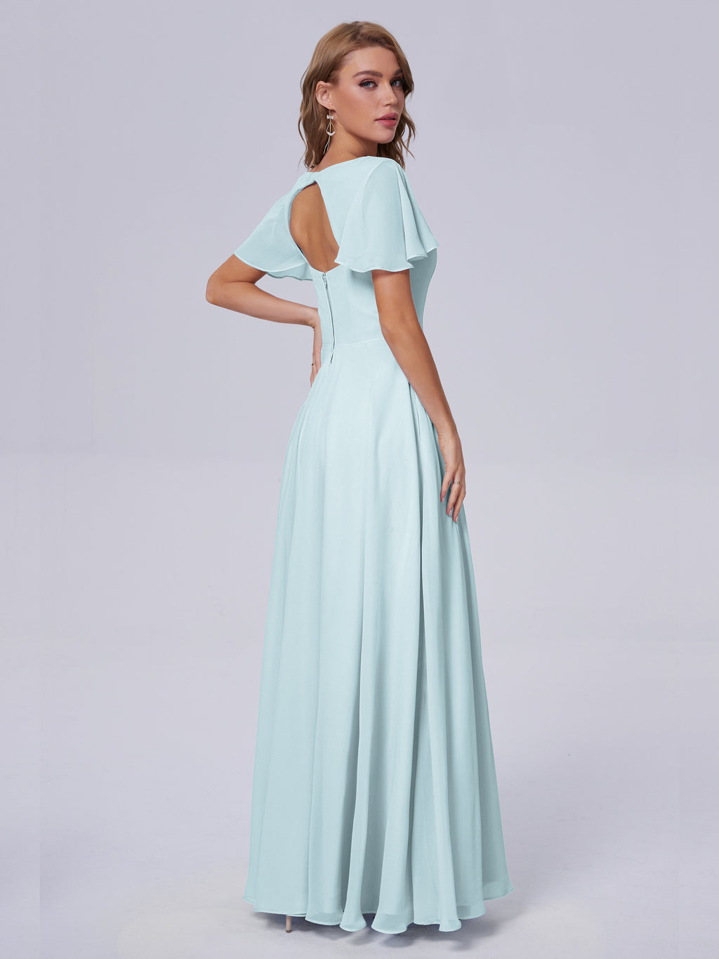 Anastasia Chiffon Long Bridesmaid Dresses With Sleeves
