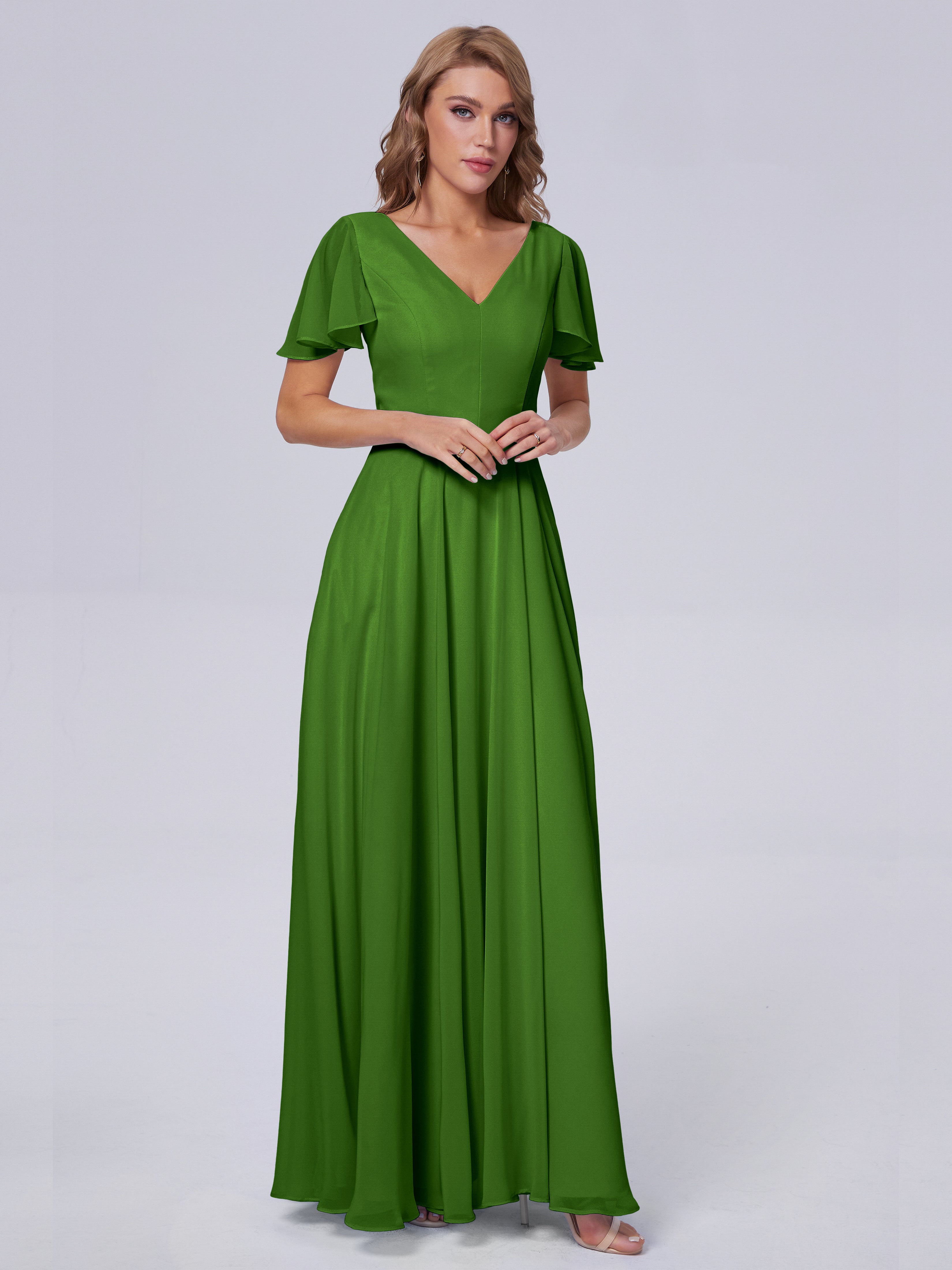 Anastasia Chiffon Long Bridesmaid Dresses With Sleeves