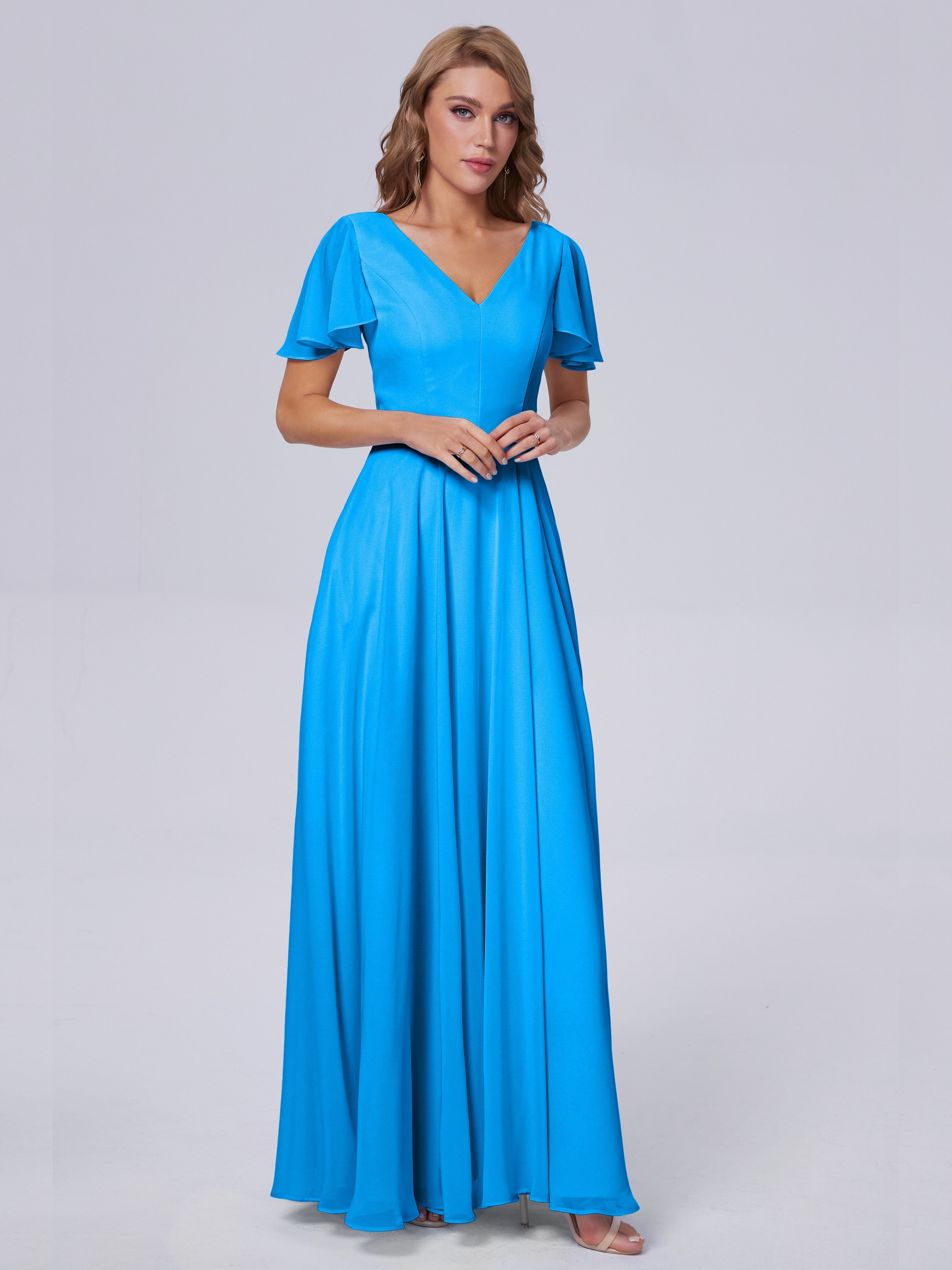 Anastasia Chiffon Long Bridesmaid Dresses With Sleeves