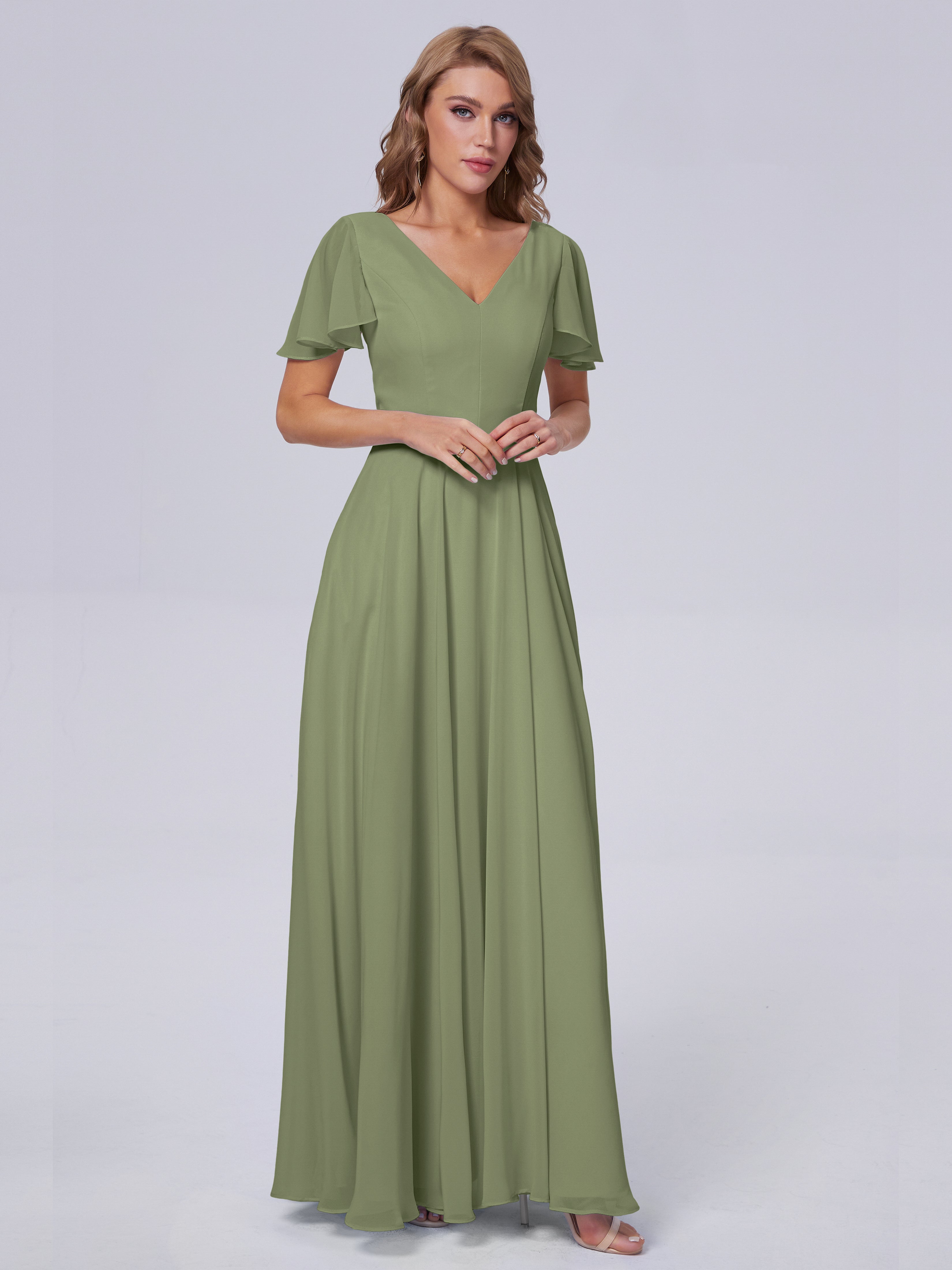 Anastasia Chiffon Long Bridesmaid Dresses With Sleeves