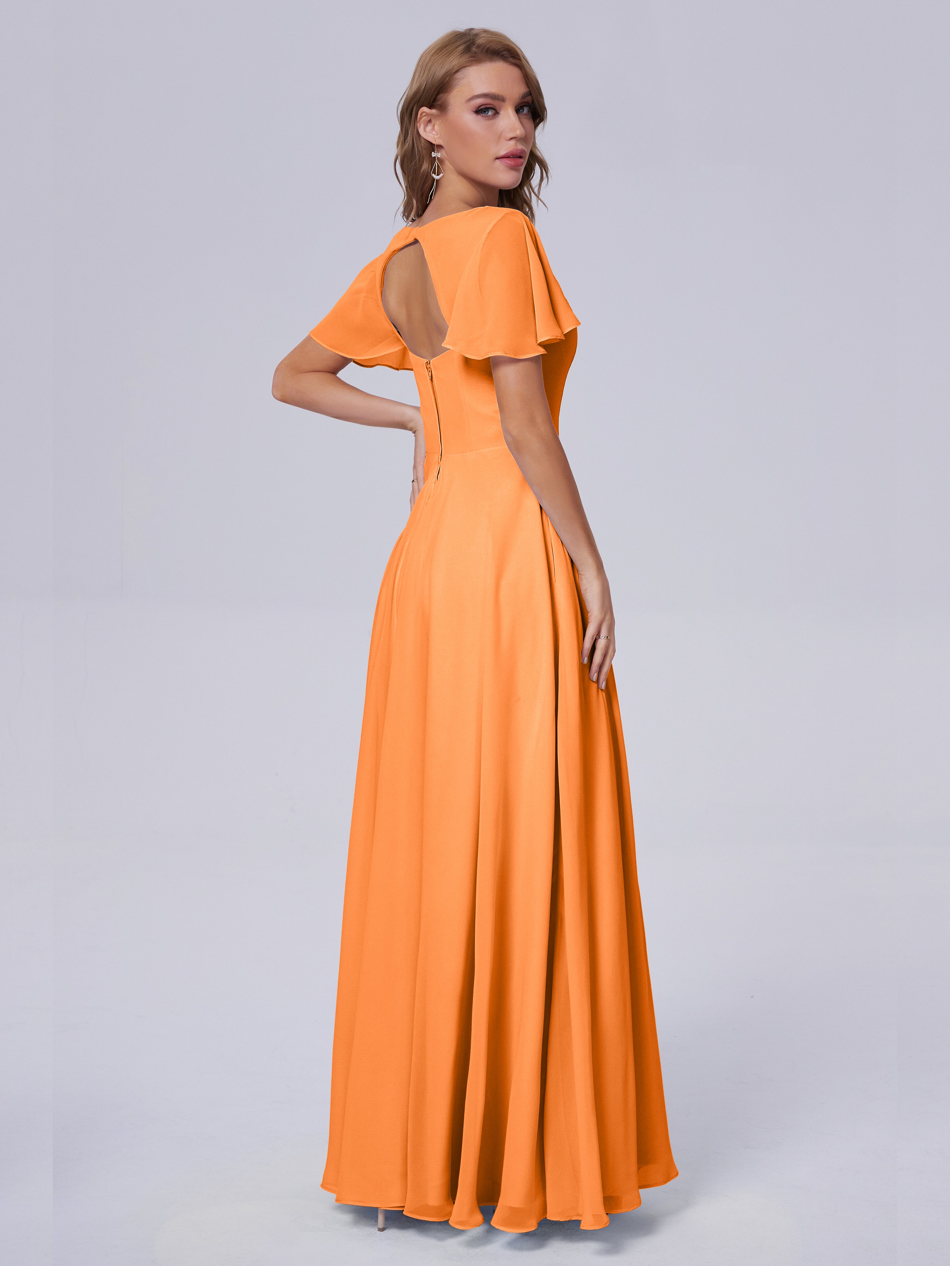 Anastasia Chiffon Long Bridesmaid Dresses With Sleeves