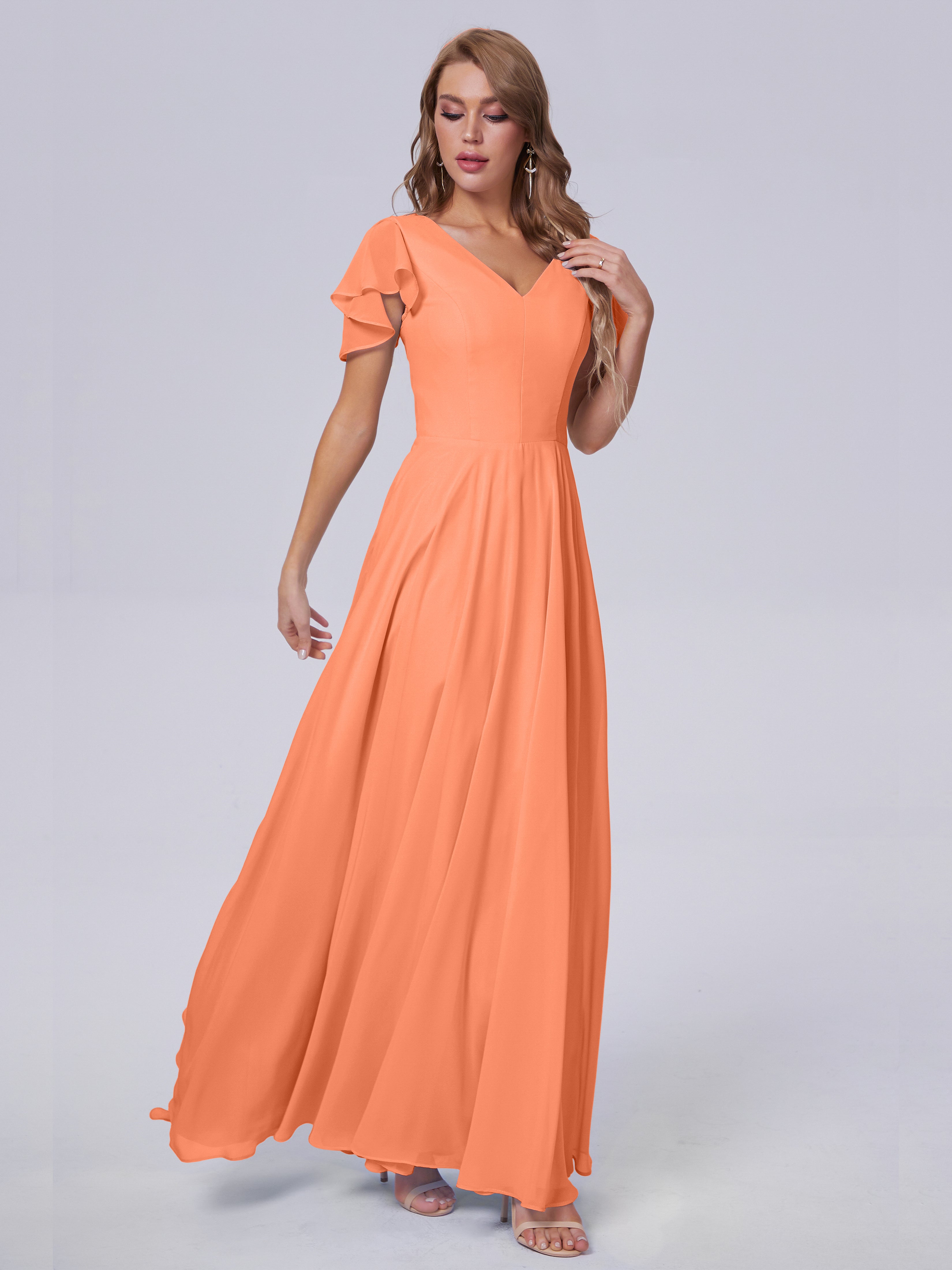 Anastasia Chiffon Long Bridesmaid Dresses With Sleeves