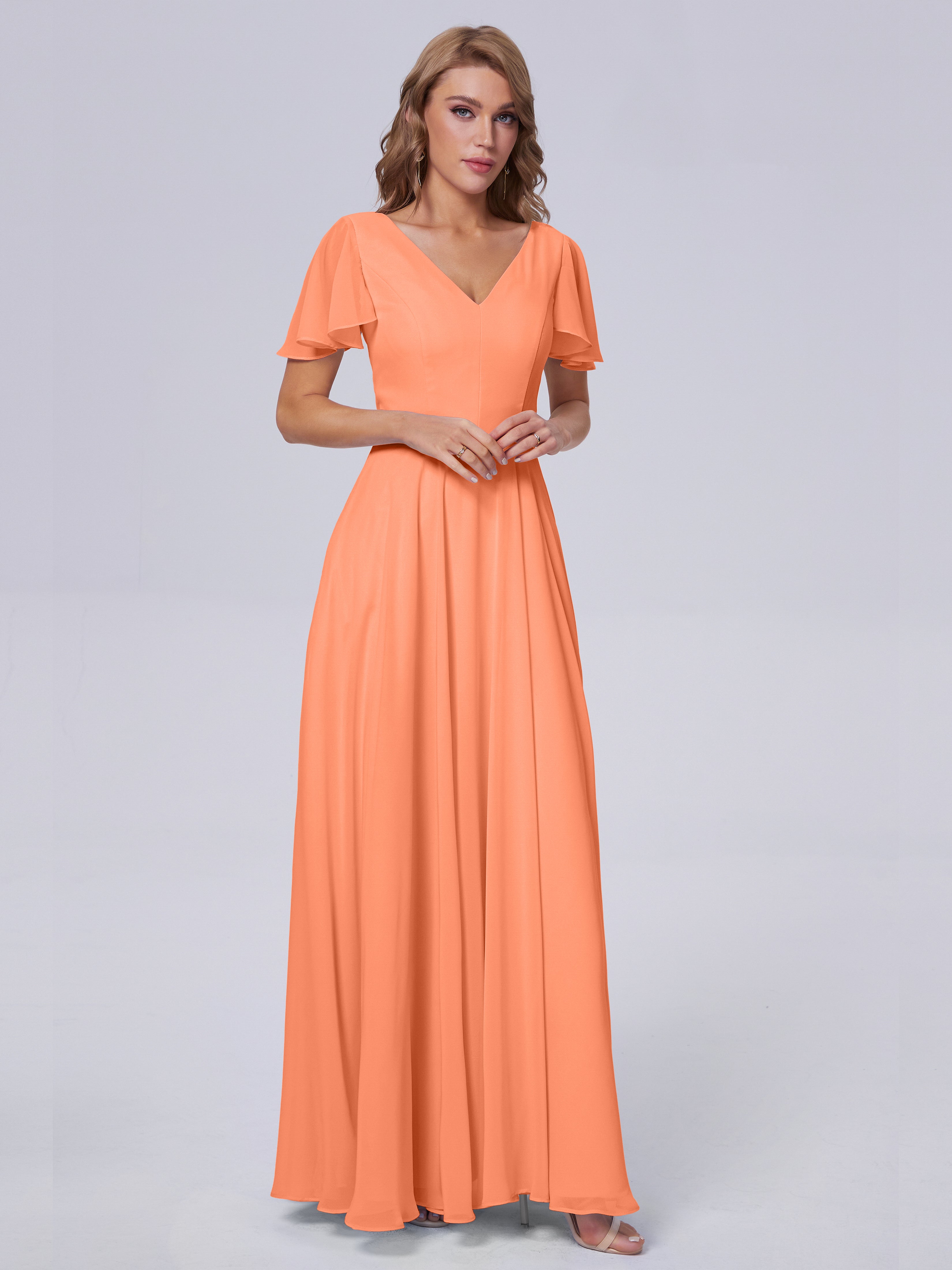 Anastasia Chiffon Long Bridesmaid Dresses With Sleeves