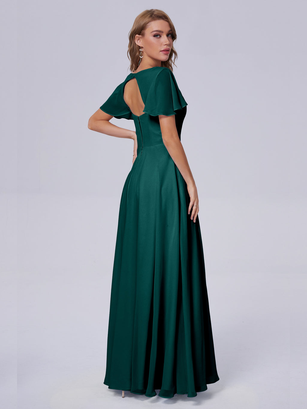 Anastasia Chiffon Long Bridesmaid Dresses With Sleeves