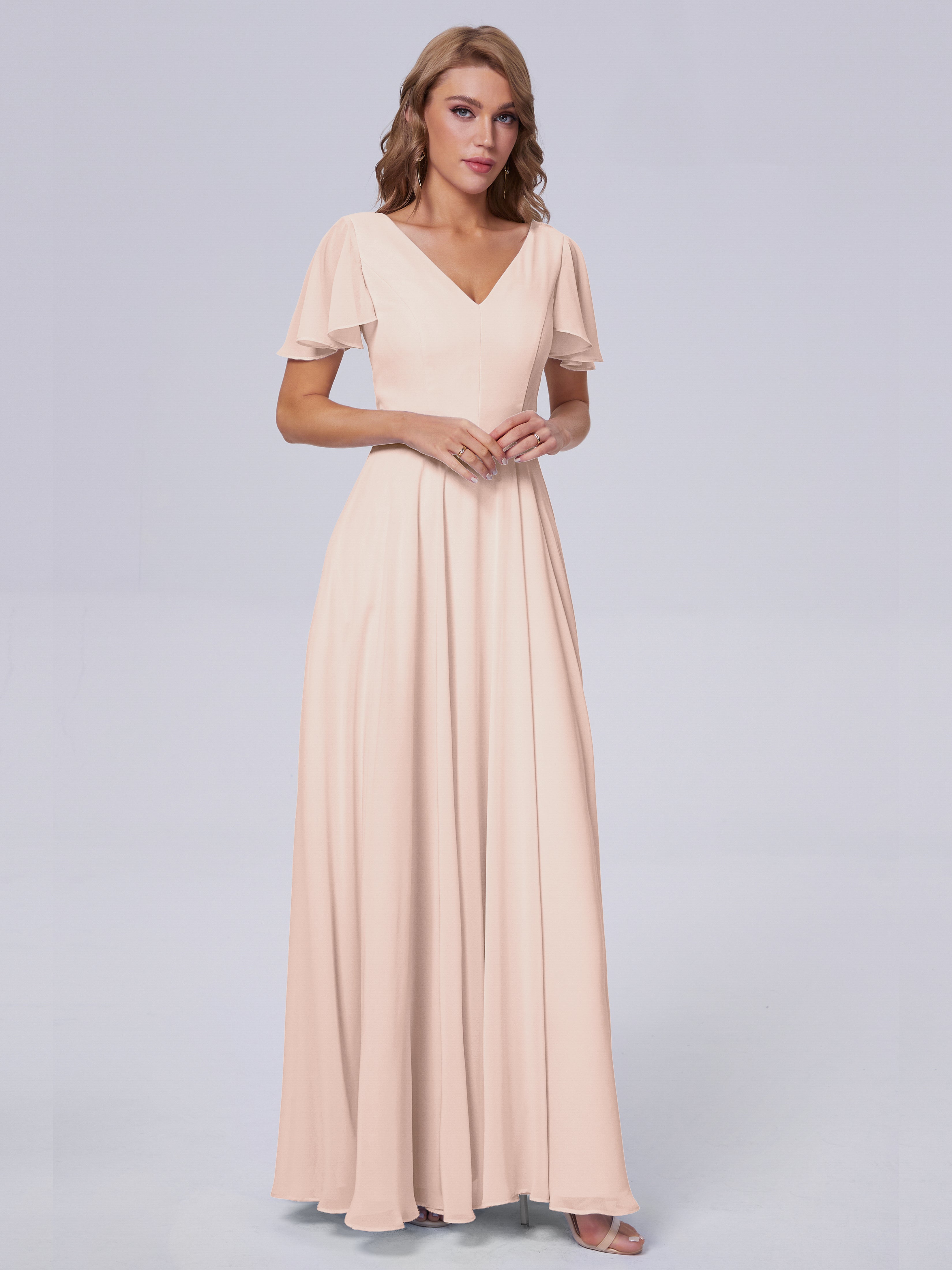 Anastasia Chiffon Long Bridesmaid Dresses With Sleeves