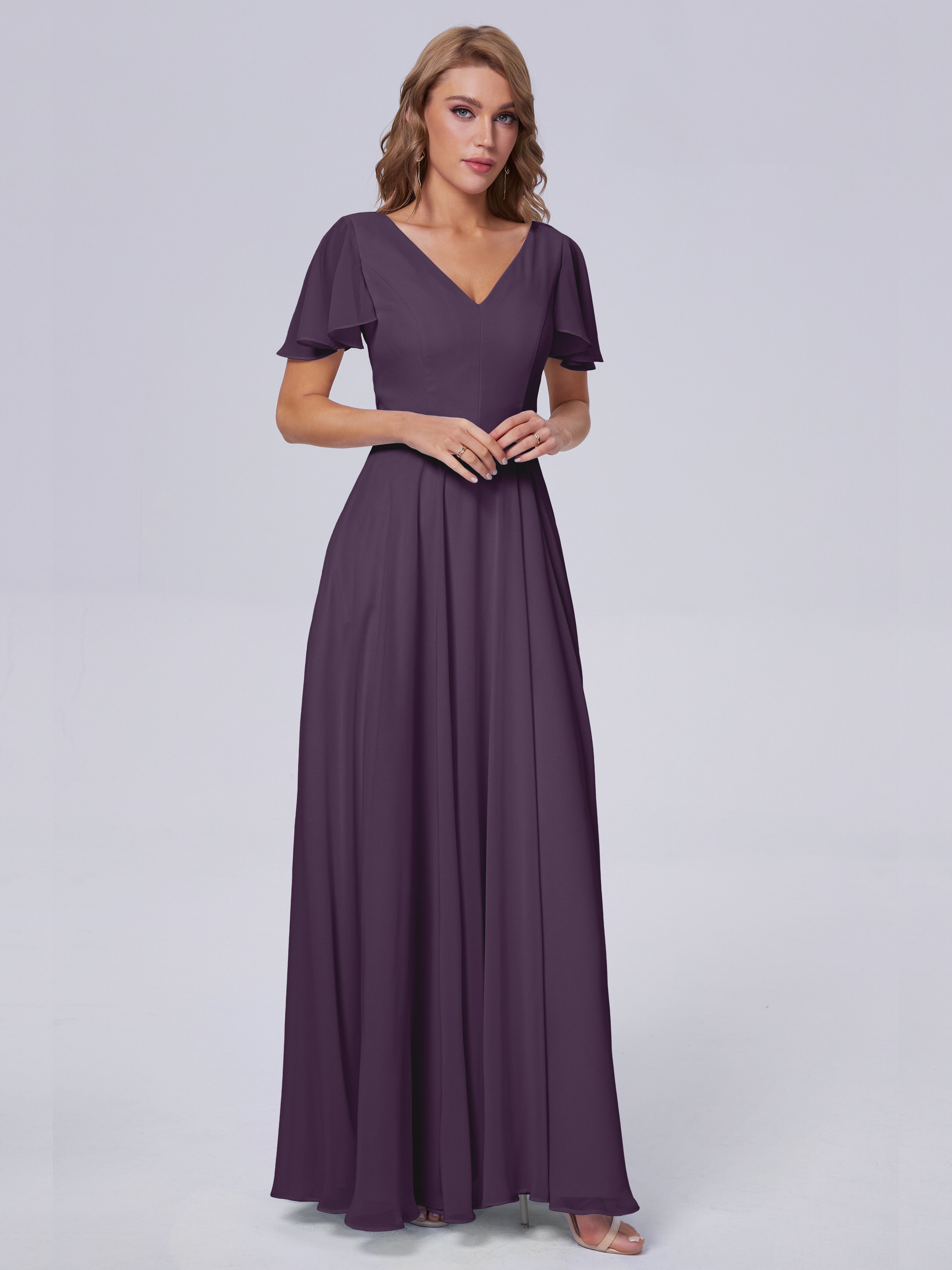 Anastasia Chiffon Long Bridesmaid Dresses With Sleeves