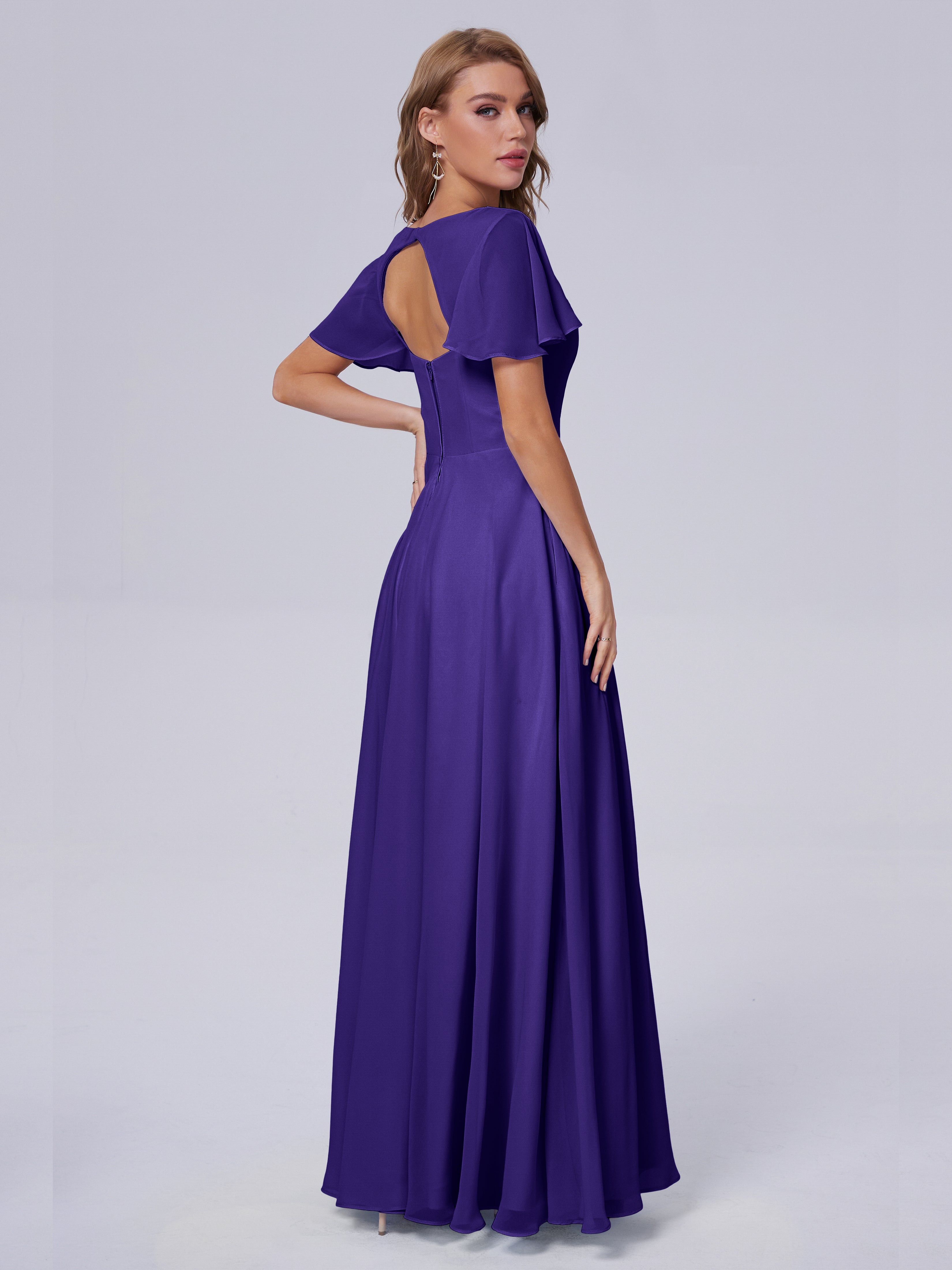 Anastasia Chiffon Long Bridesmaid Dresses With Sleeves