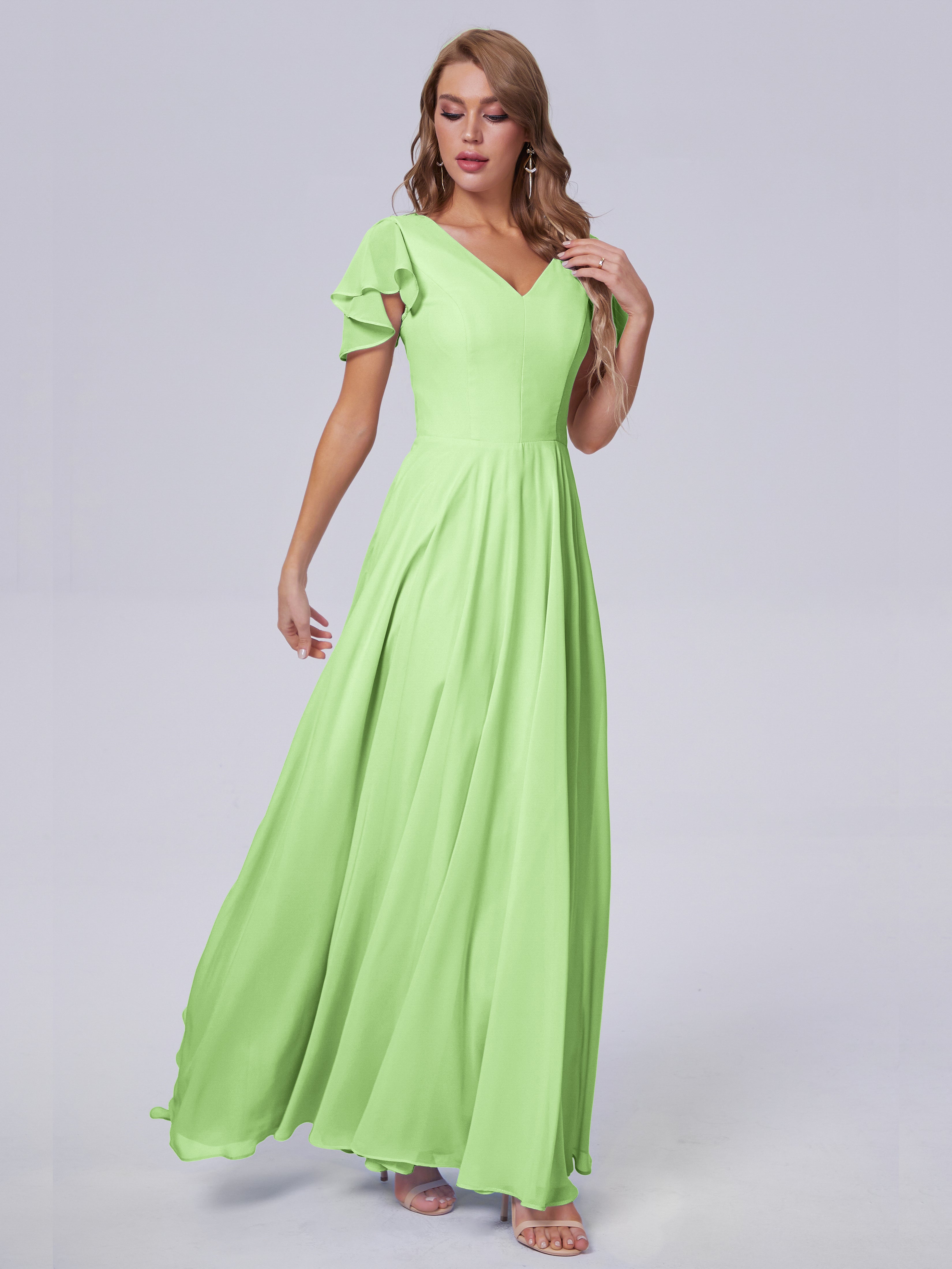 Anastasia Chiffon Long Bridesmaid Dresses With Sleeves