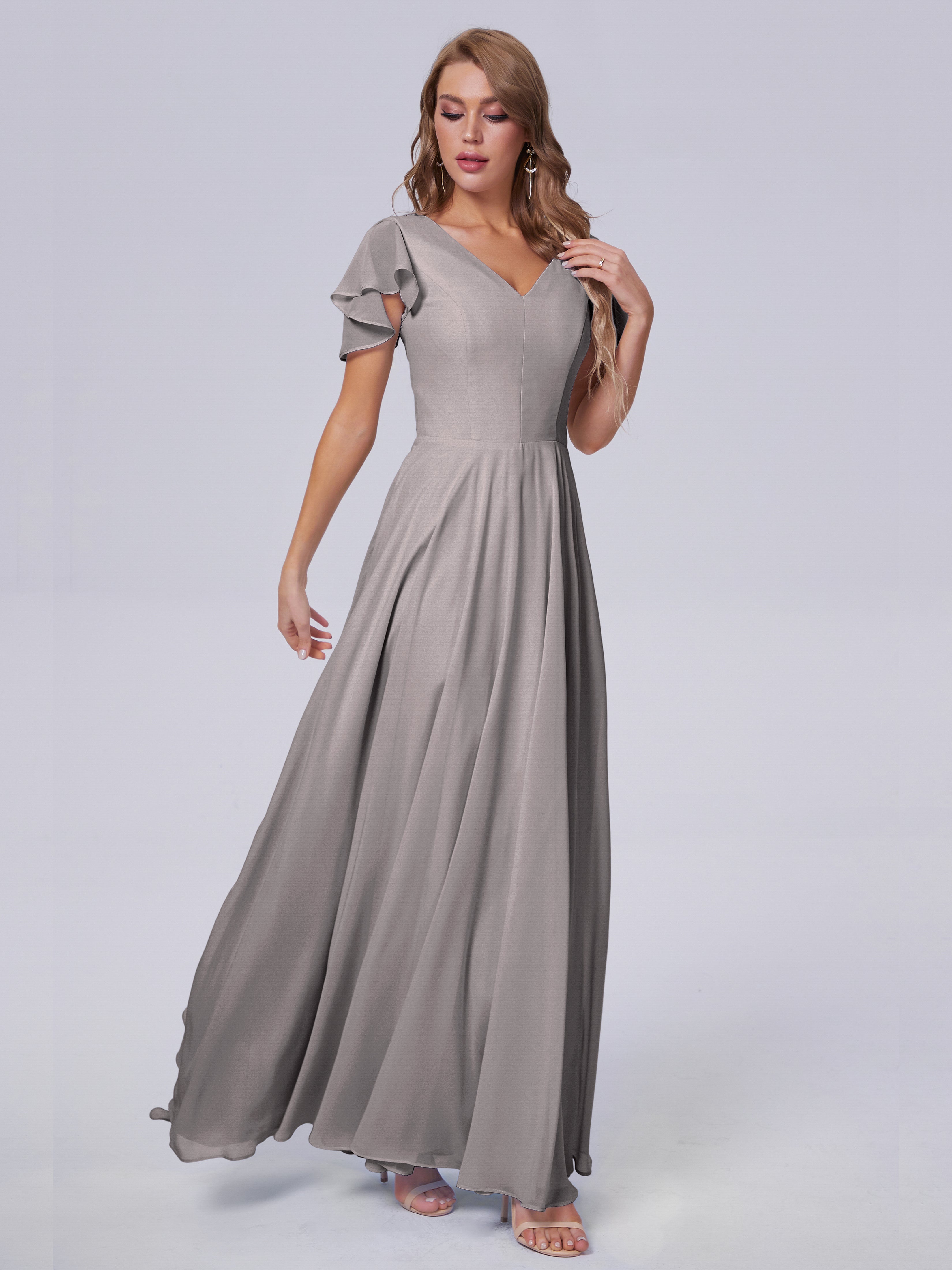 Anastasia Chiffon Long Bridesmaid Dresses With Sleeves