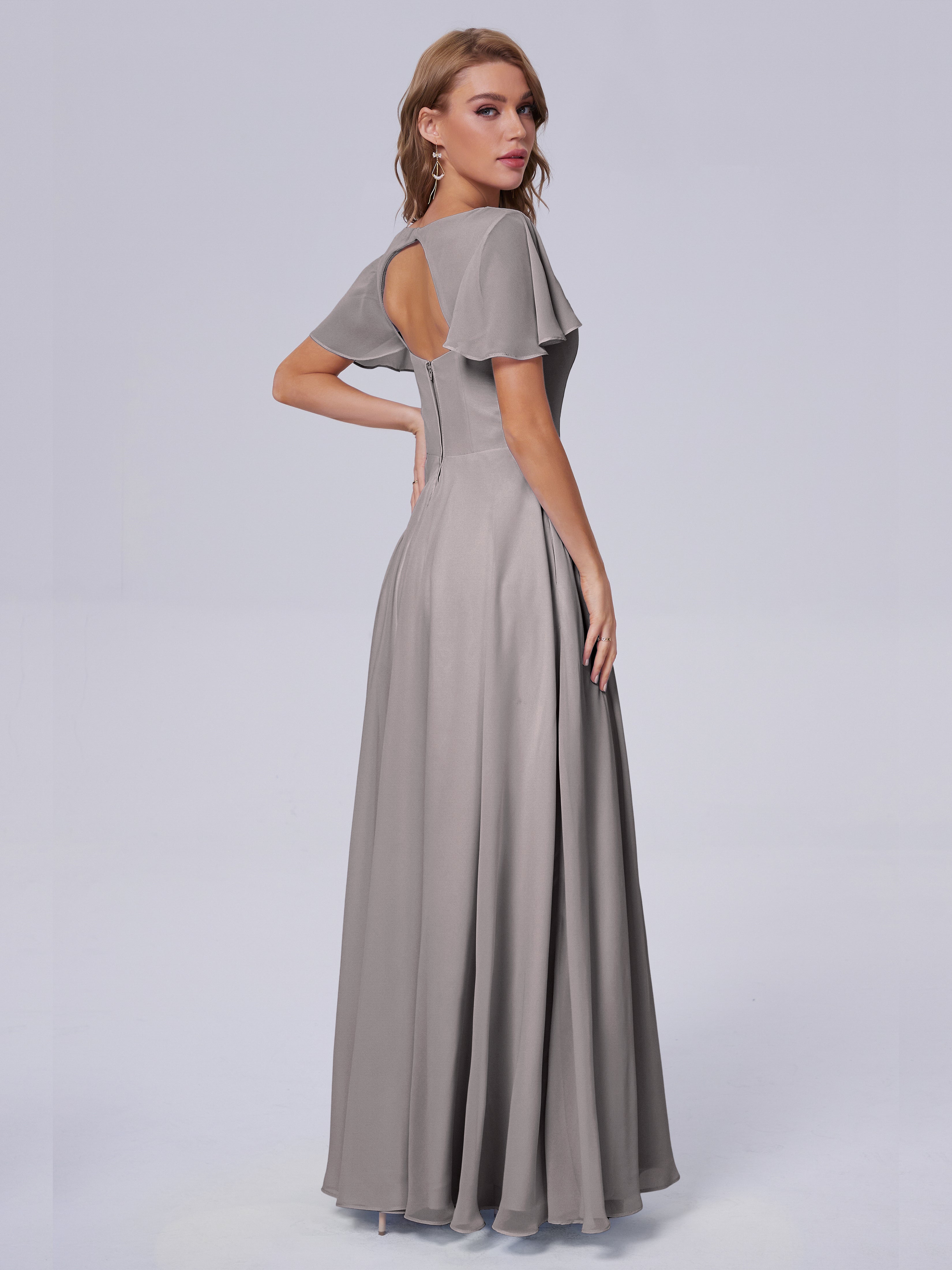 Anastasia Chiffon Long Bridesmaid Dresses With Sleeves
