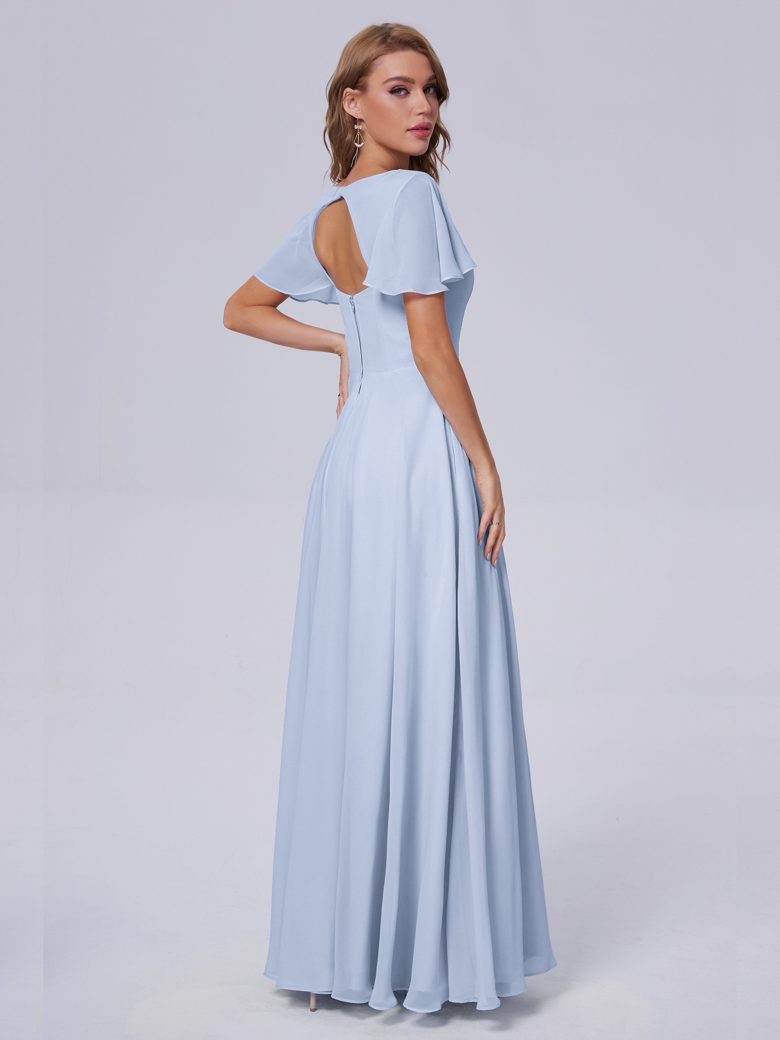 Anastasia Chiffon Long Bridesmaid Dresses With Sleeves