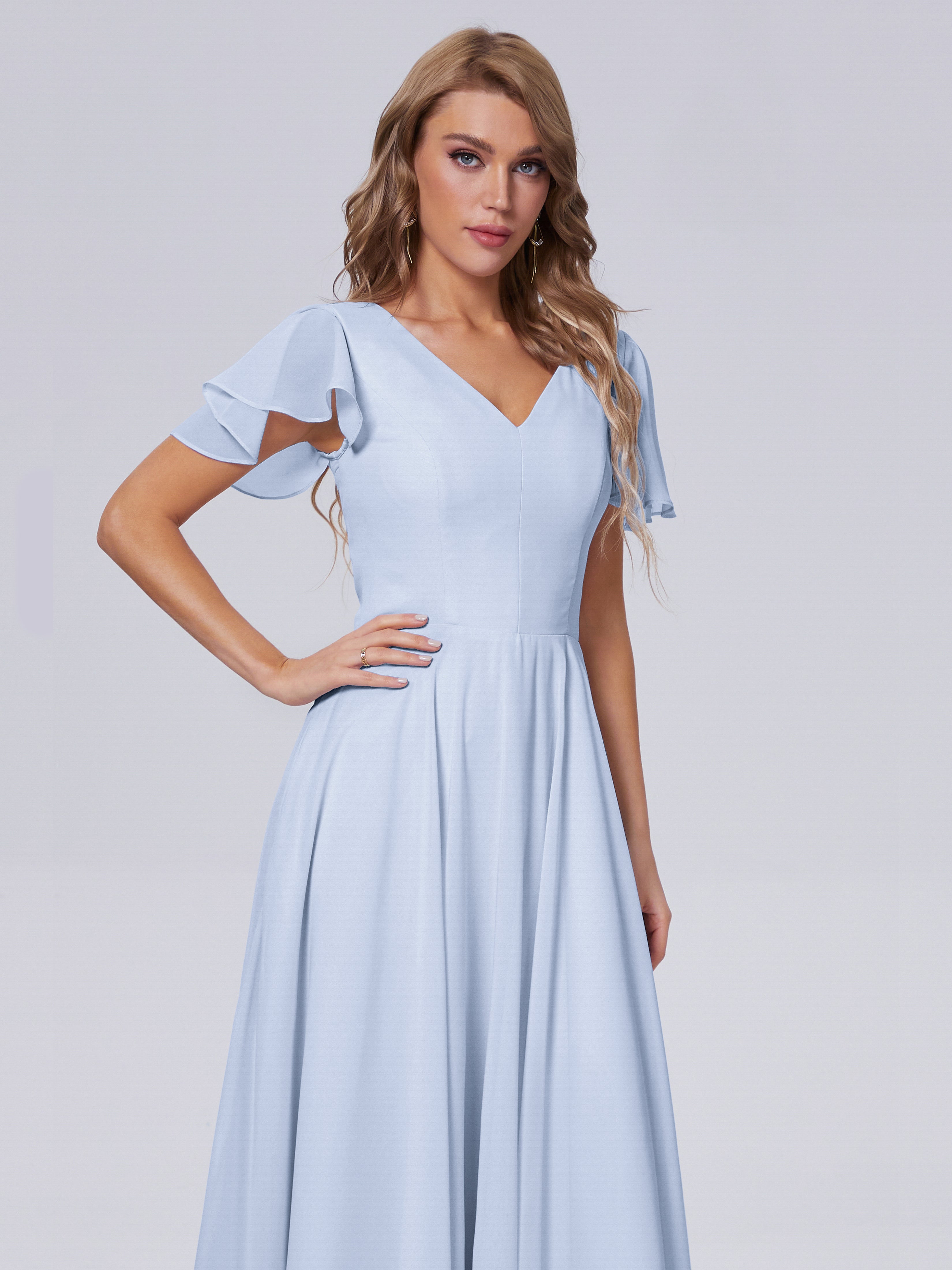 Anastasia Chiffon Long Bridesmaid Dresses With Sleeves