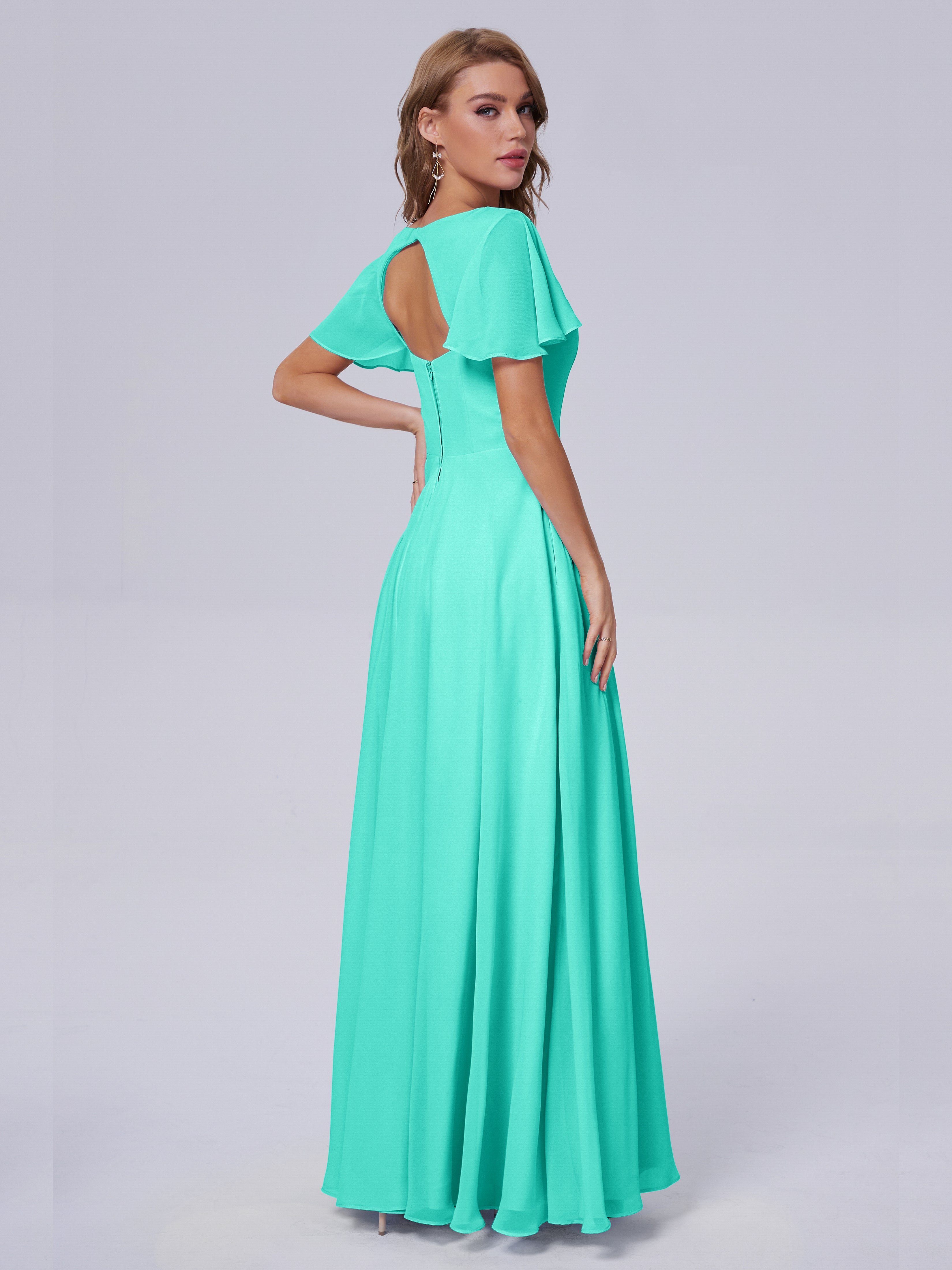 Anastasia Chiffon Long Bridesmaid Dresses With Sleeves