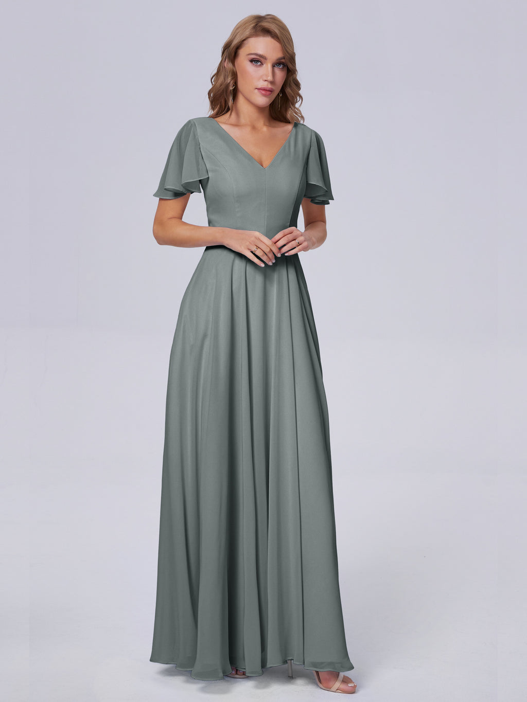 Anastasia Chiffon Long Bridesmaid Dresses With Sleeves